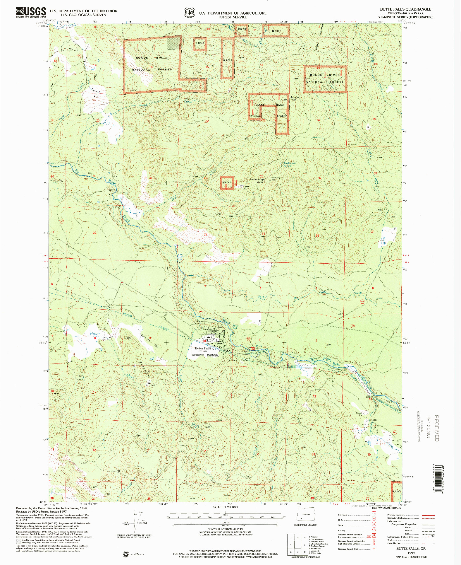 USGS 1:24000-SCALE QUADRANGLE FOR BUTTE FALLS, OR 1997