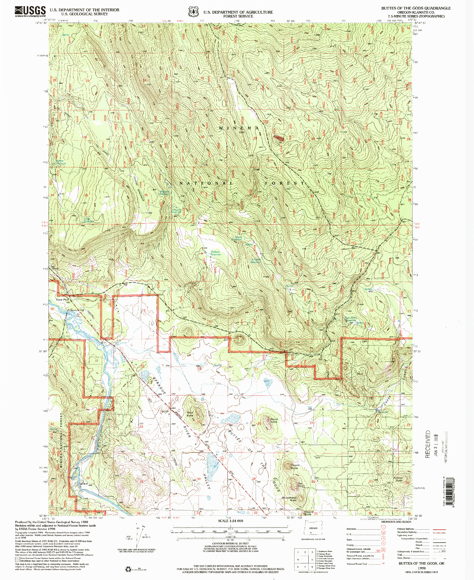 USGS 1:24000-SCALE QUADRANGLE FOR BUTTES OF THE GODS, OR 1998