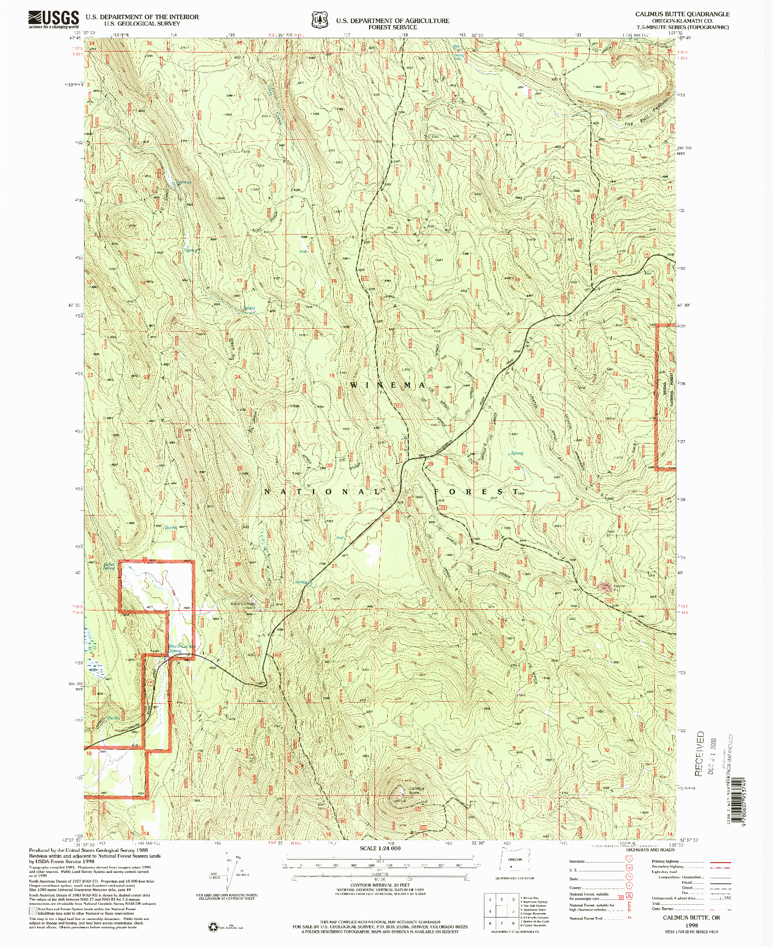 USGS 1:24000-SCALE QUADRANGLE FOR CALIMUS BUTTE, OR 1998