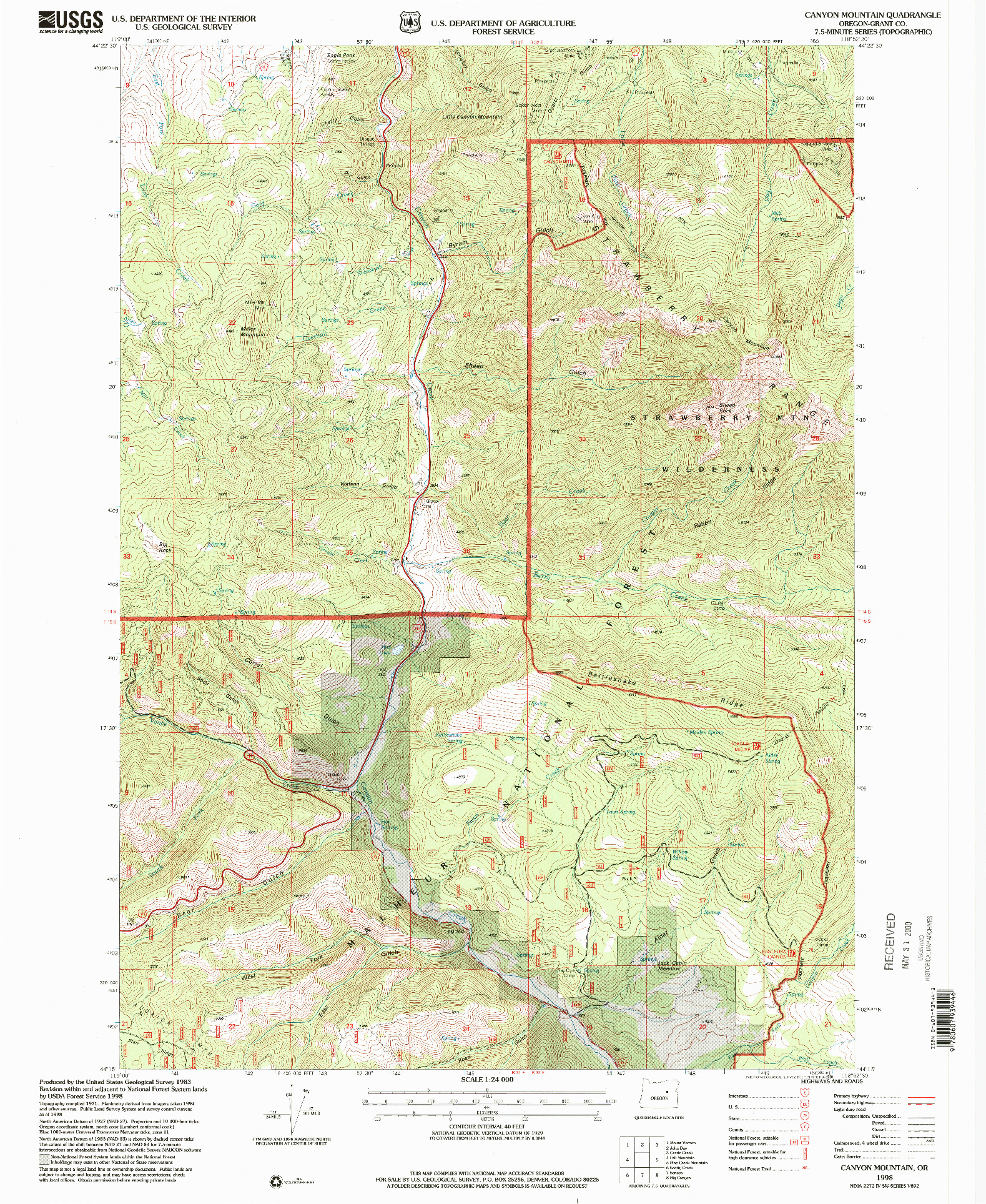 USGS 1:24000-SCALE QUADRANGLE FOR CANYON MOUNTAIN, OR 1998