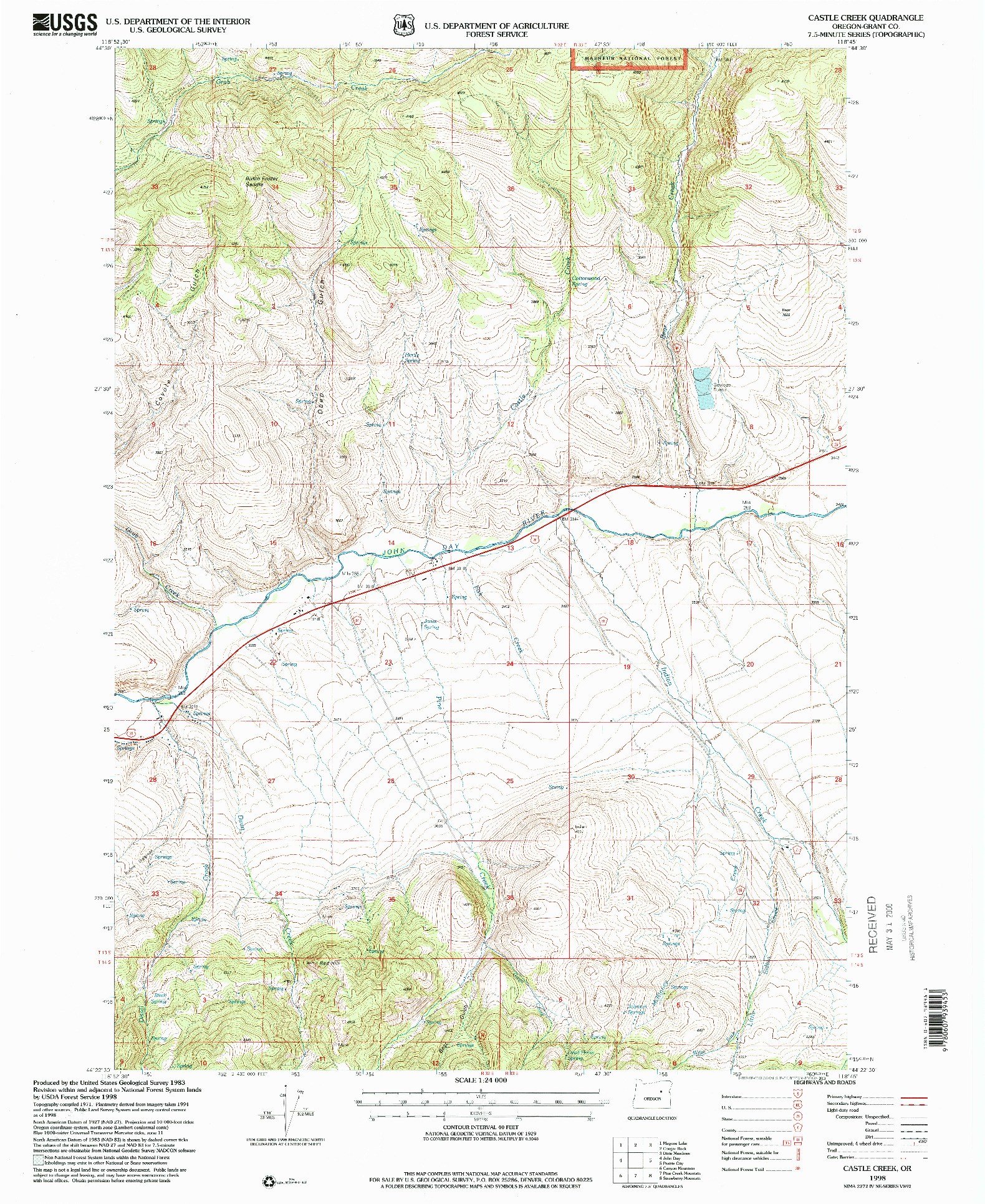 USGS 1:24000-SCALE QUADRANGLE FOR CASTLE CREEK, OR 1998