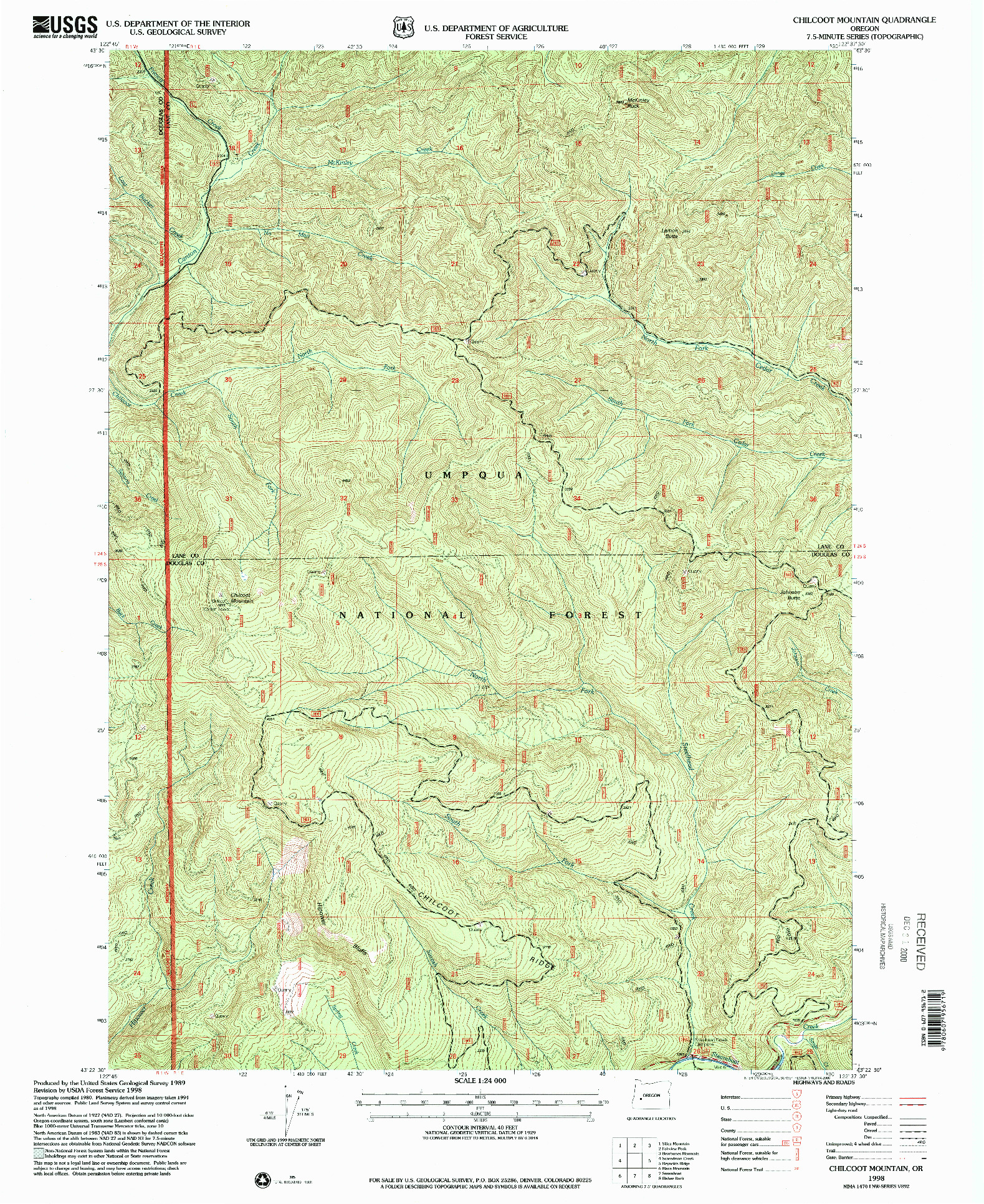 USGS 1:24000-SCALE QUADRANGLE FOR CHILCOOT MOUNTAIN, OR 1998