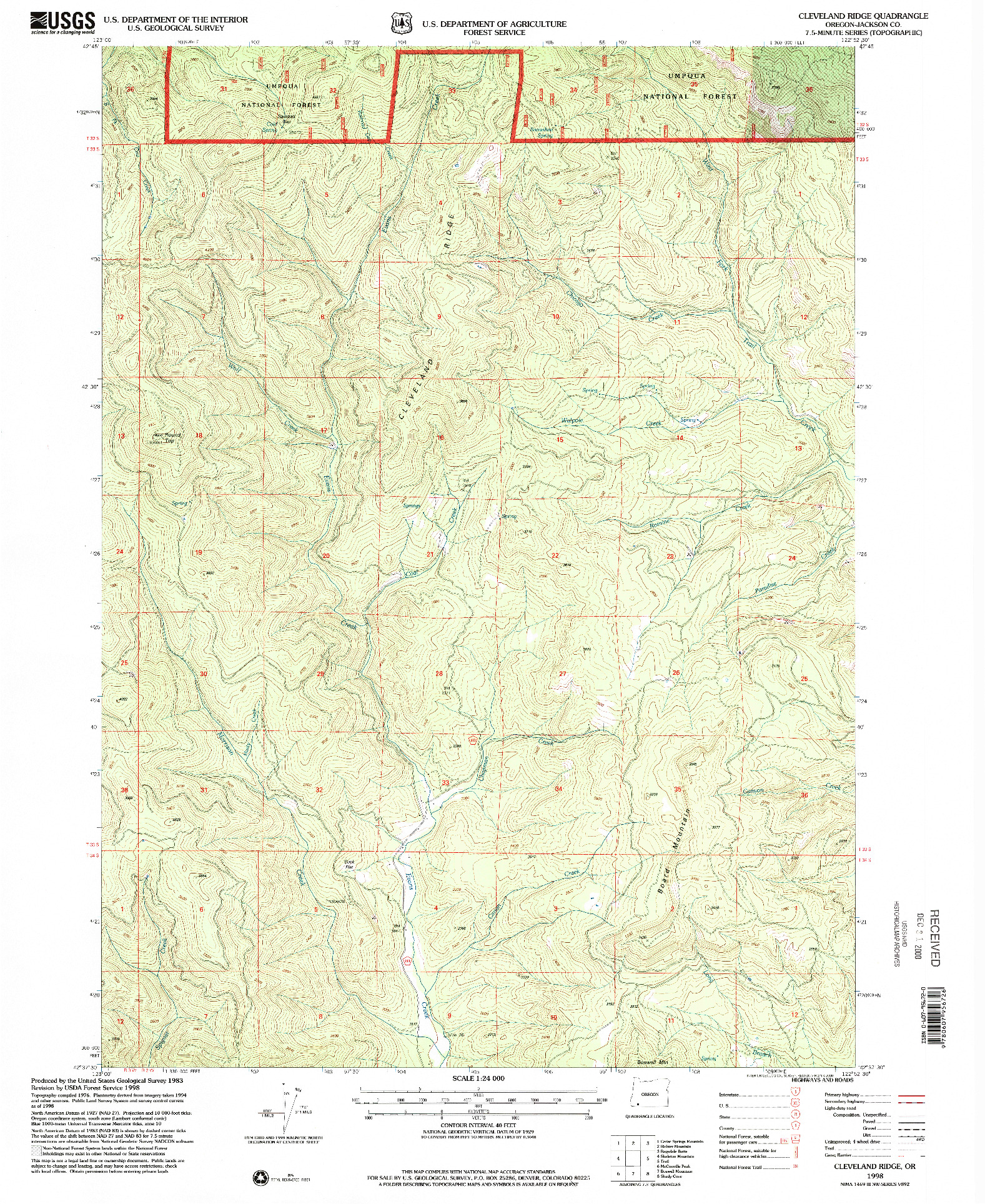 USGS 1:24000-SCALE QUADRANGLE FOR CLEVELAND RIDGE, OR 1998