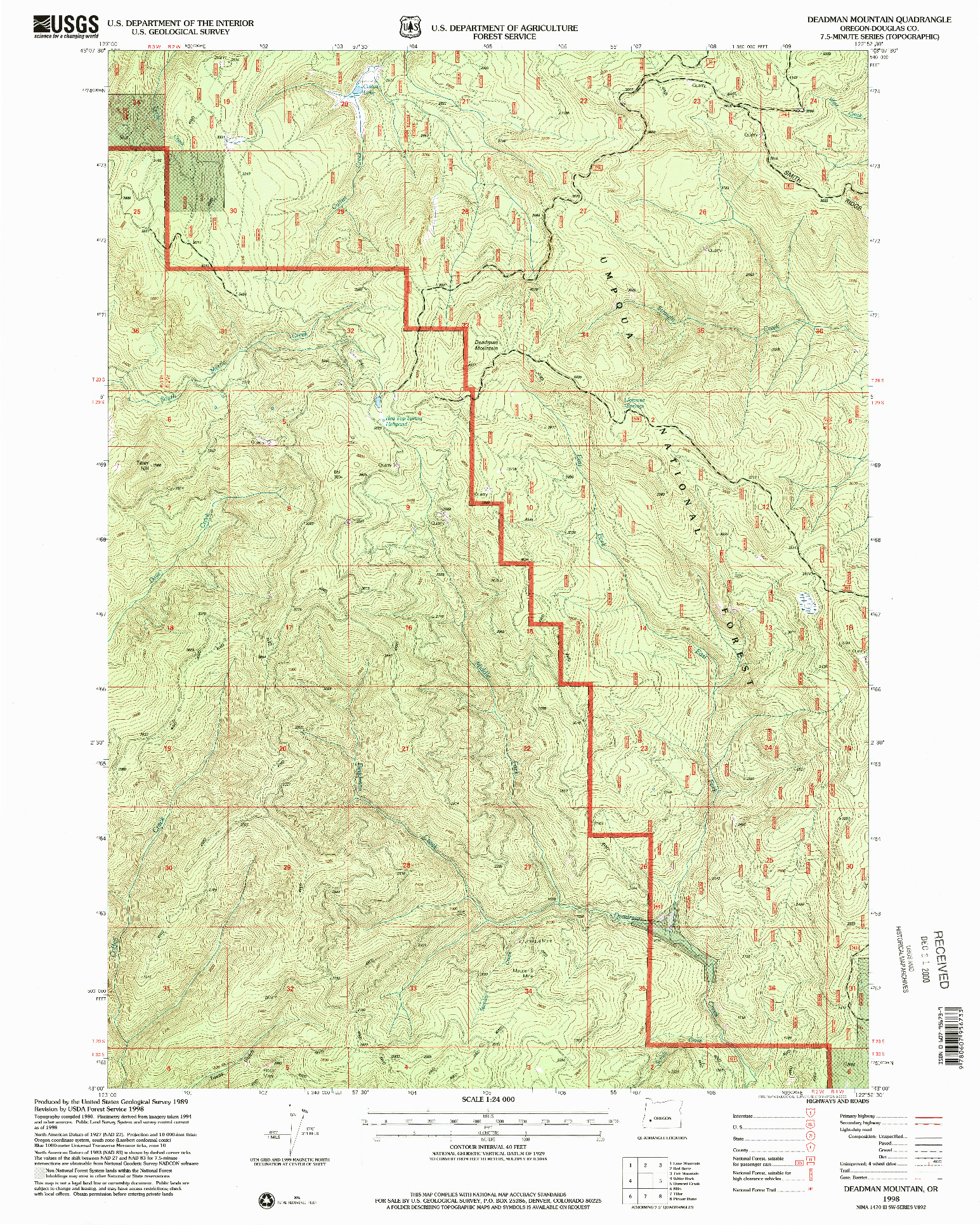 USGS 1:24000-SCALE QUADRANGLE FOR DEADMAN MOUNTAIN, OR 1998