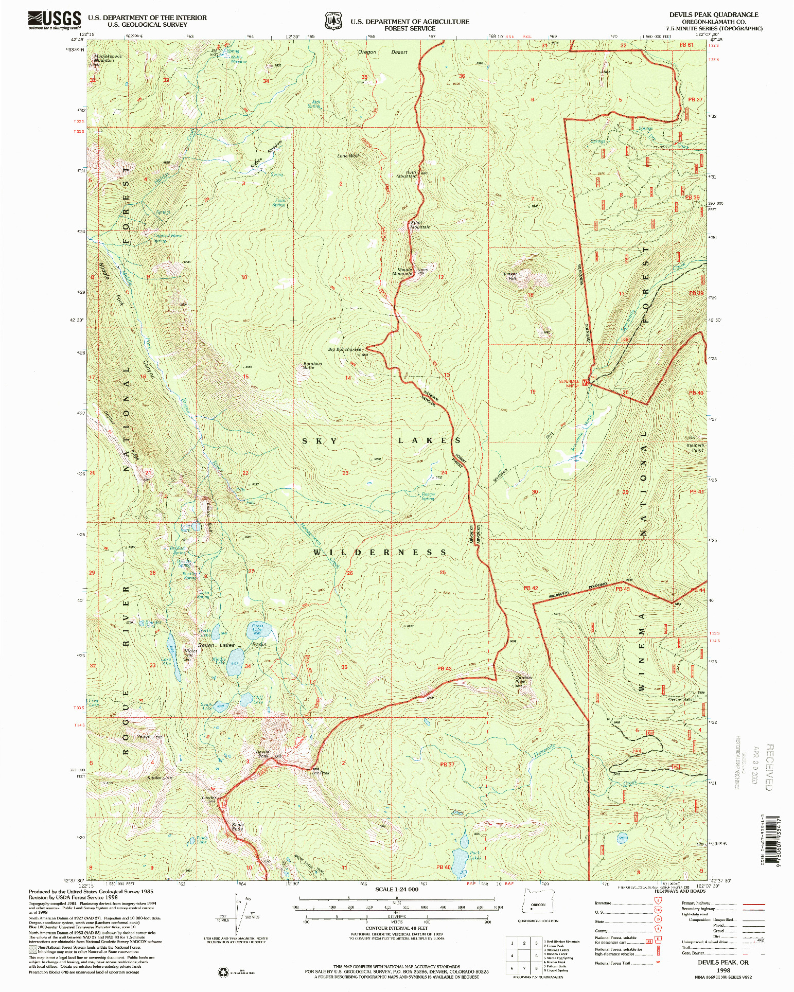 USGS 1:24000-SCALE QUADRANGLE FOR DEVILS PEAK, OR 1998