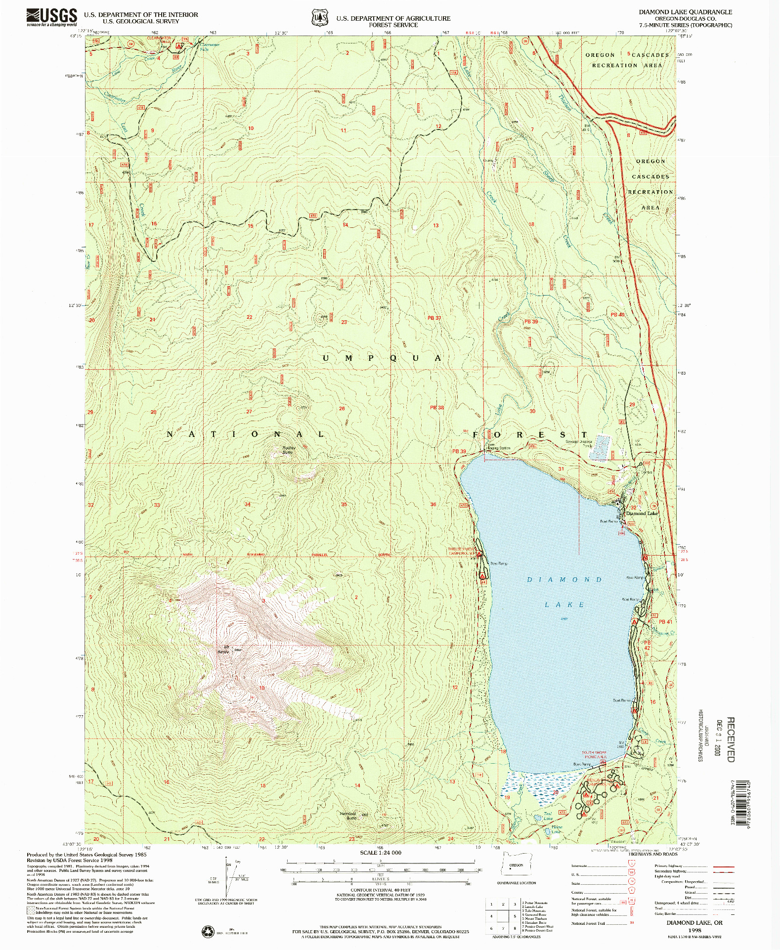 USGS 1:24000-SCALE QUADRANGLE FOR DIAMOND LAKE, OR 1998