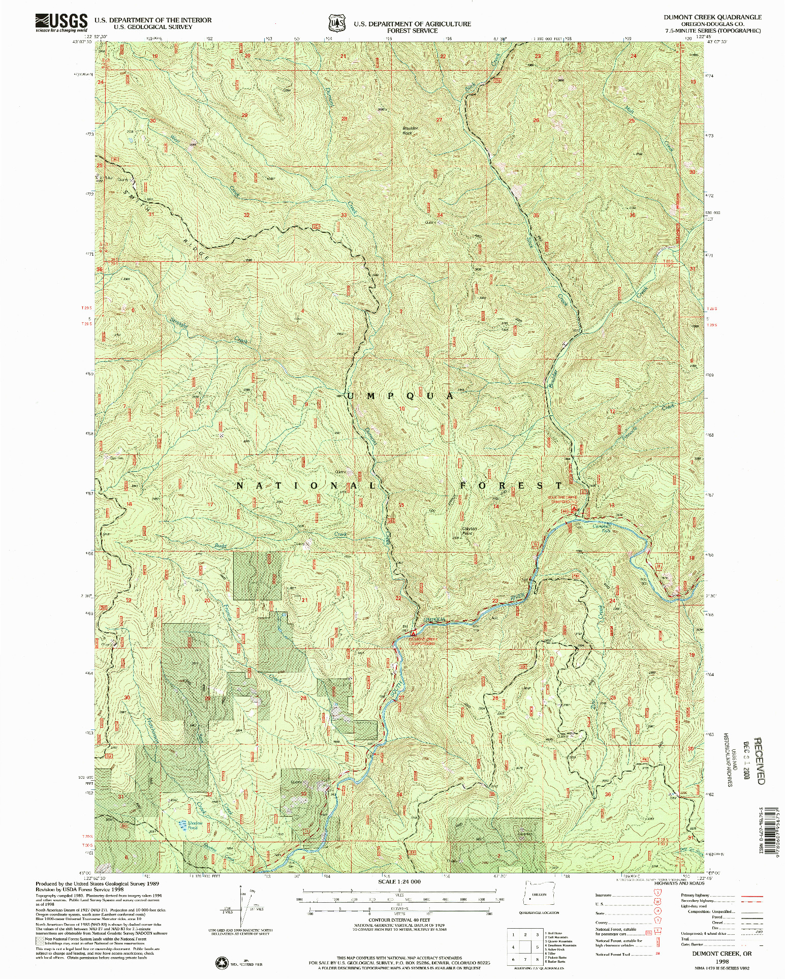 USGS 1:24000-SCALE QUADRANGLE FOR DUMONT CREEK, OR 1998