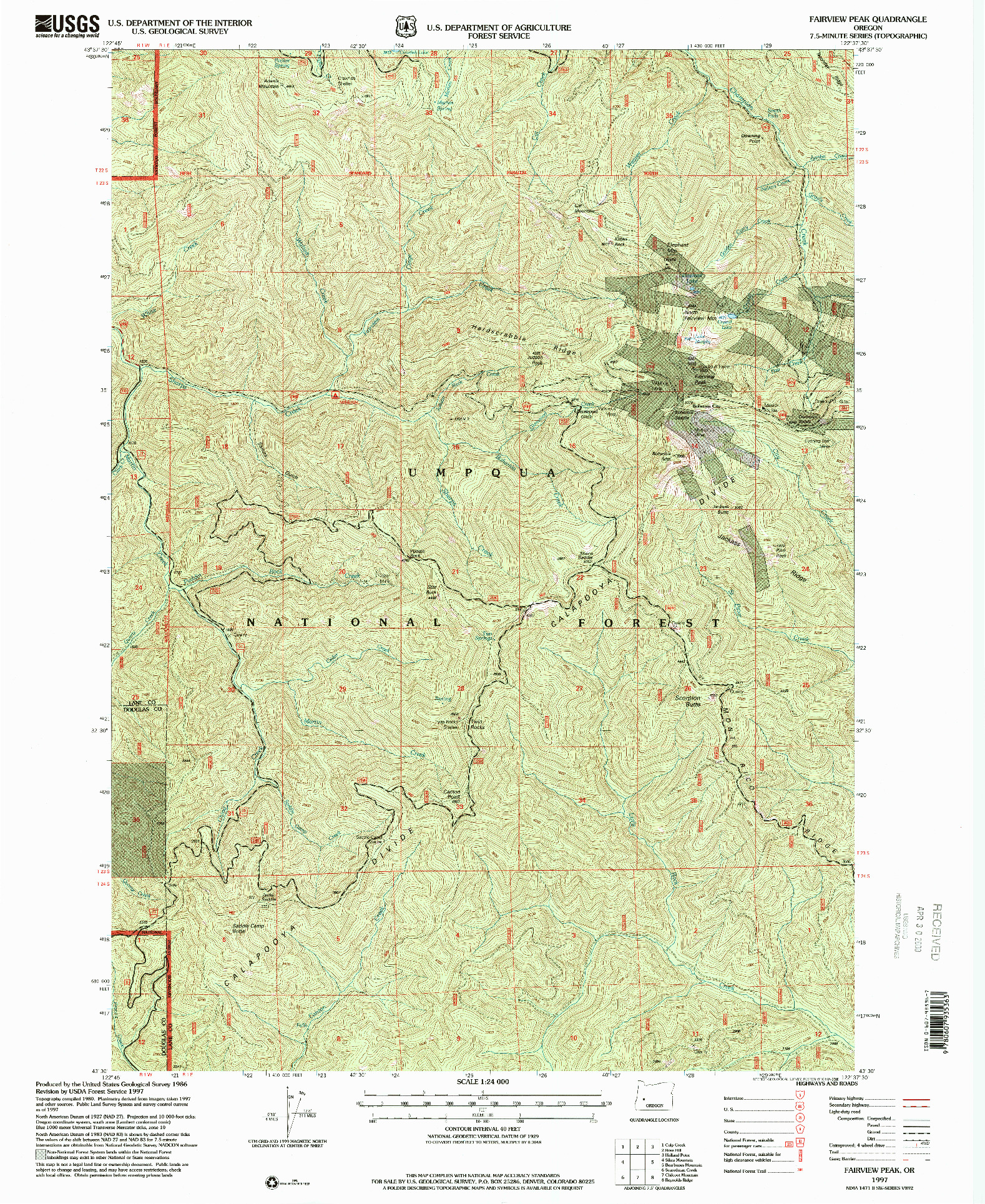 USGS 1:24000-SCALE QUADRANGLE FOR FAIRVIEW PEAK, OR 1997
