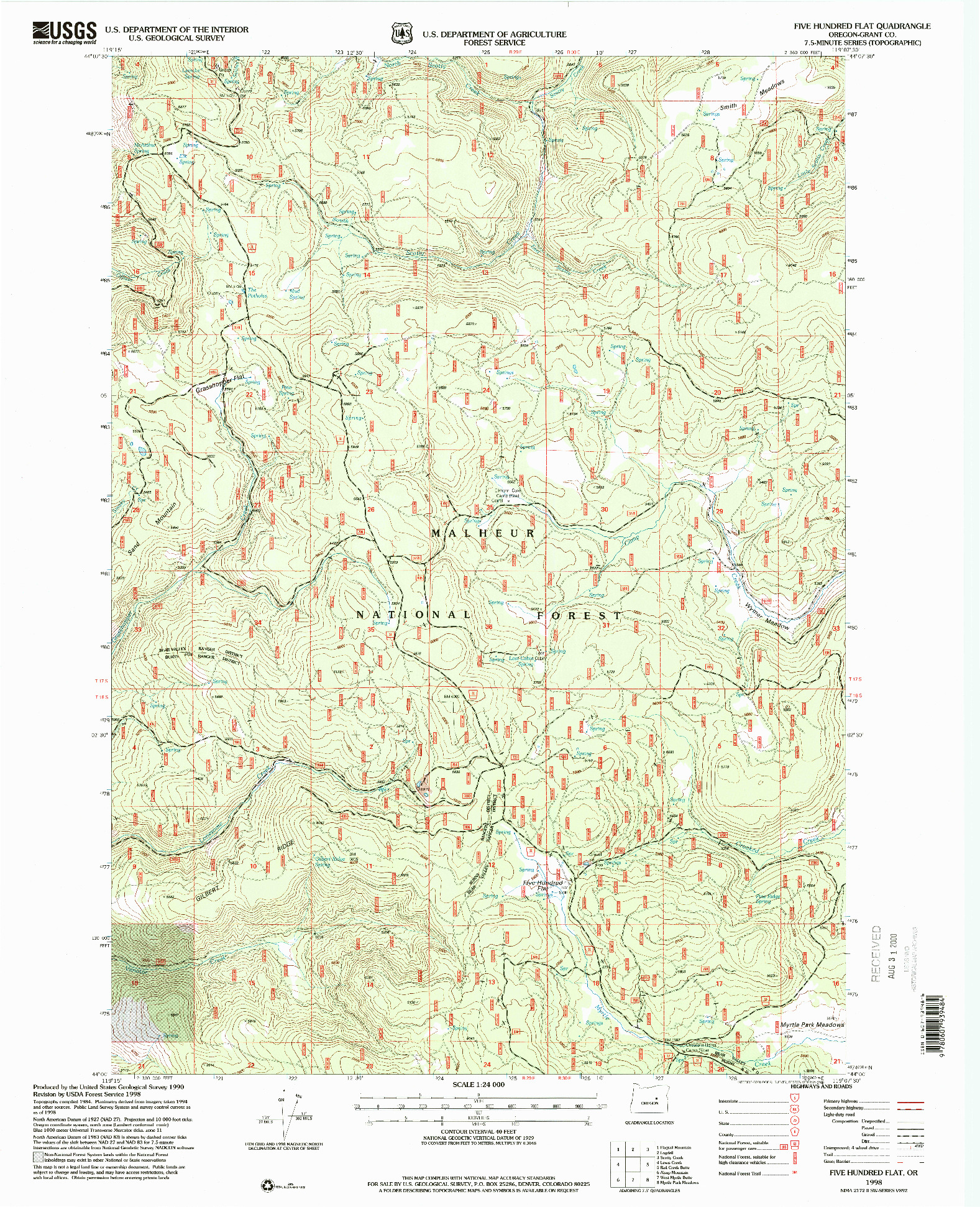 USGS 1:24000-SCALE QUADRANGLE FOR FIVE HUNDRED FLAT, OR 1998