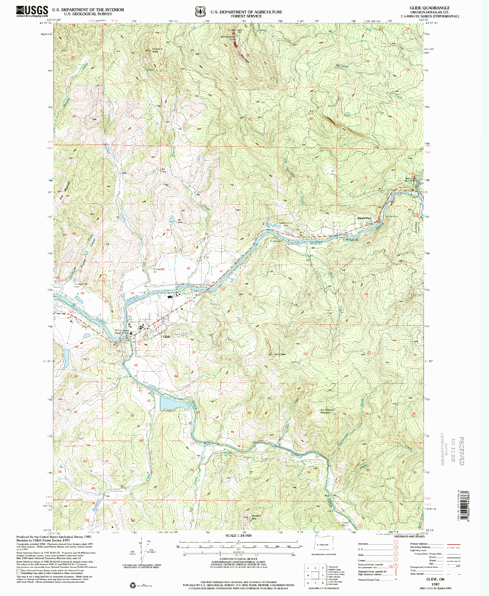 USGS 1:24000-SCALE QUADRANGLE FOR GLIDE, OR 1987