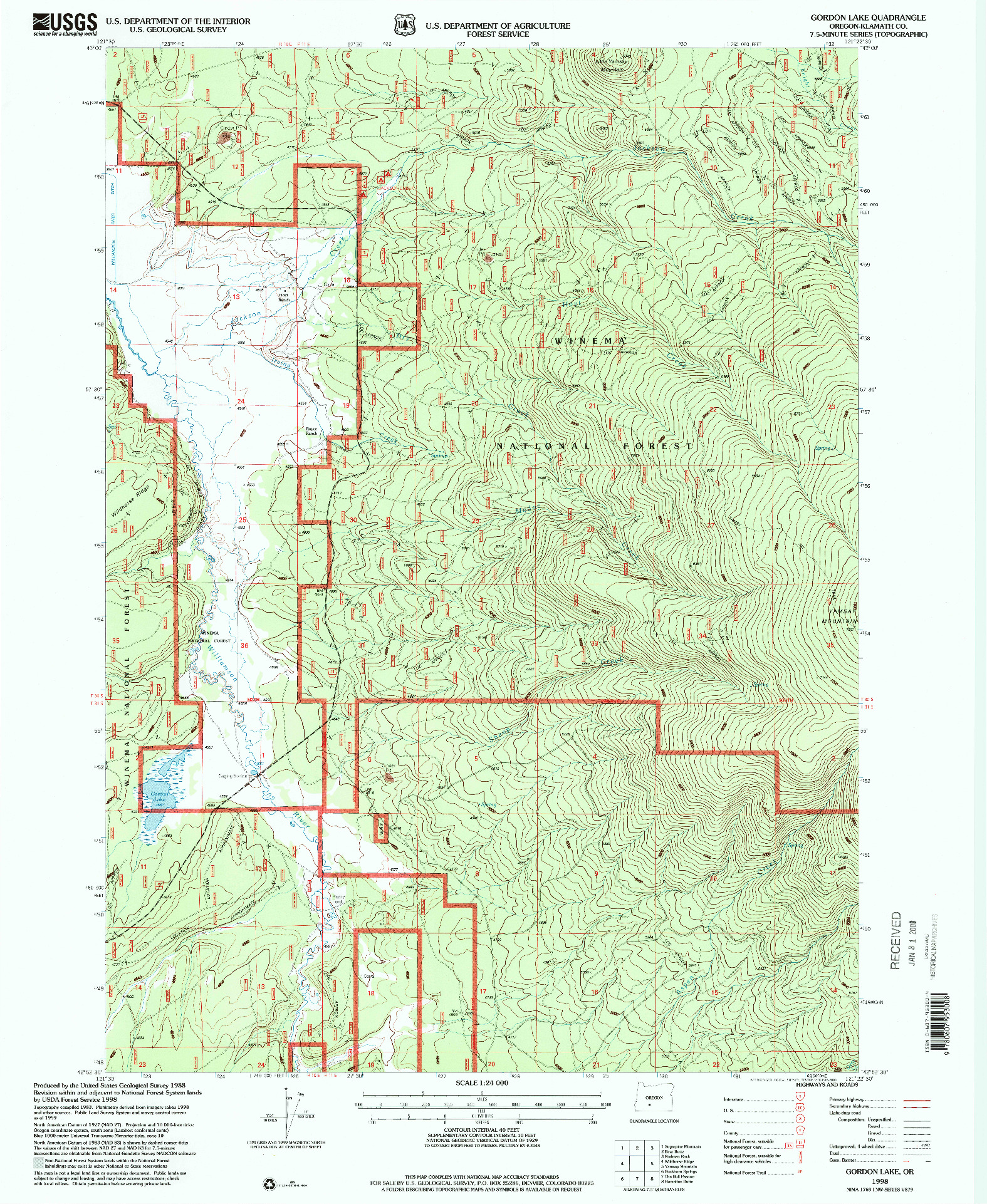 USGS 1:24000-SCALE QUADRANGLE FOR GORDON LAKE, OR 1998