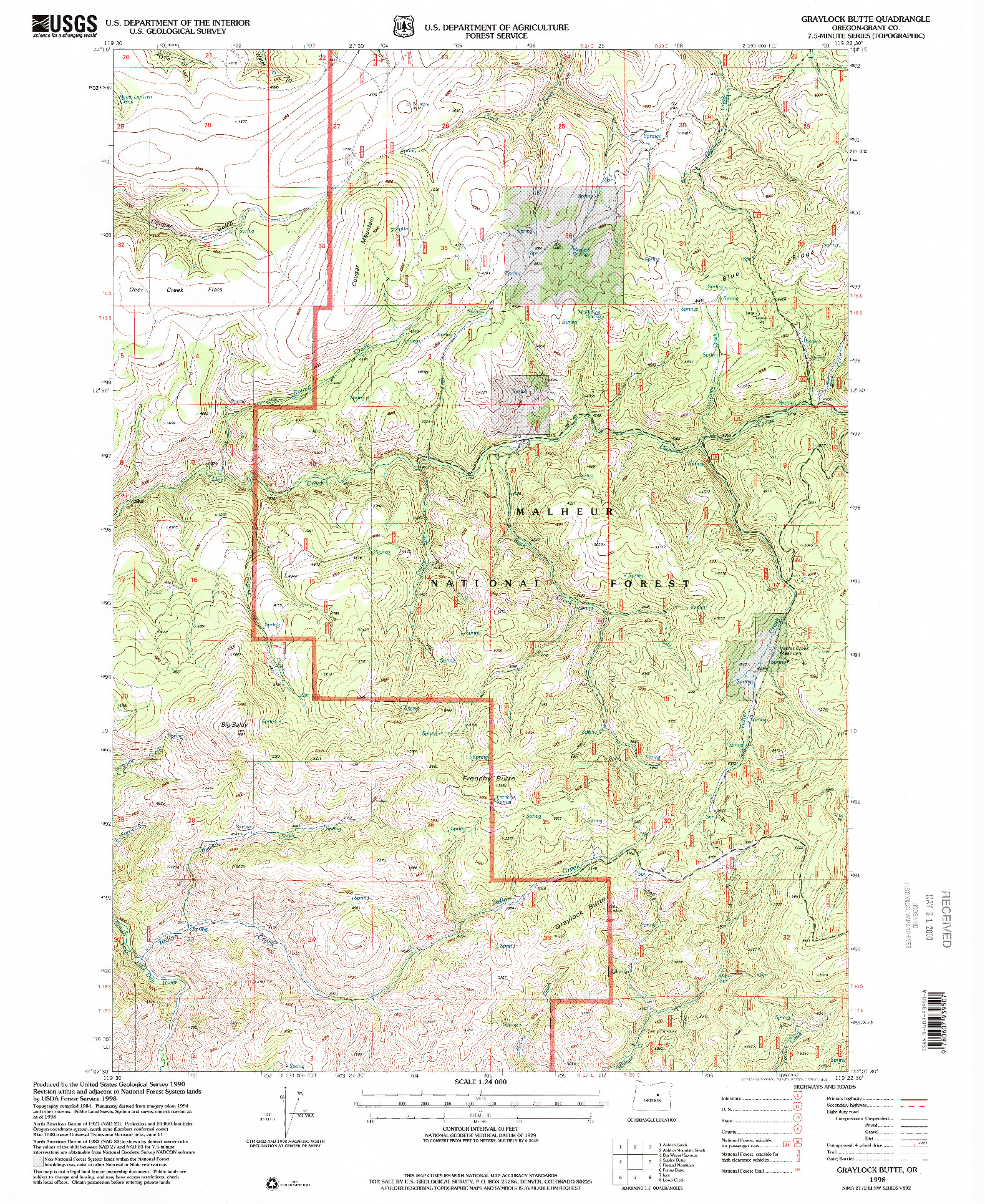 USGS 1:24000-SCALE QUADRANGLE FOR GRAYLOCK BUTTE, OR 1998