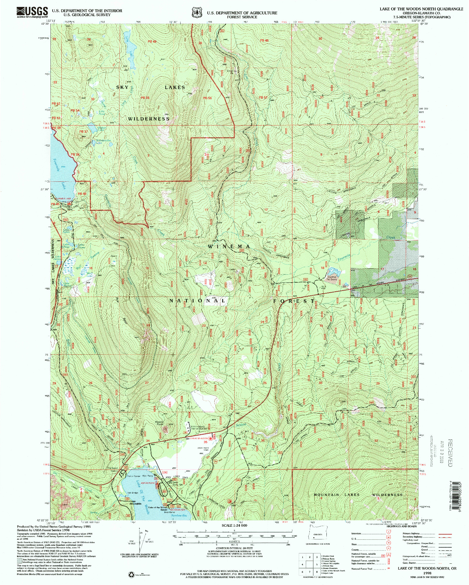 USGS 1:24000-SCALE QUADRANGLE FOR LAKE OF THE WOODS NORTH, OR 1998