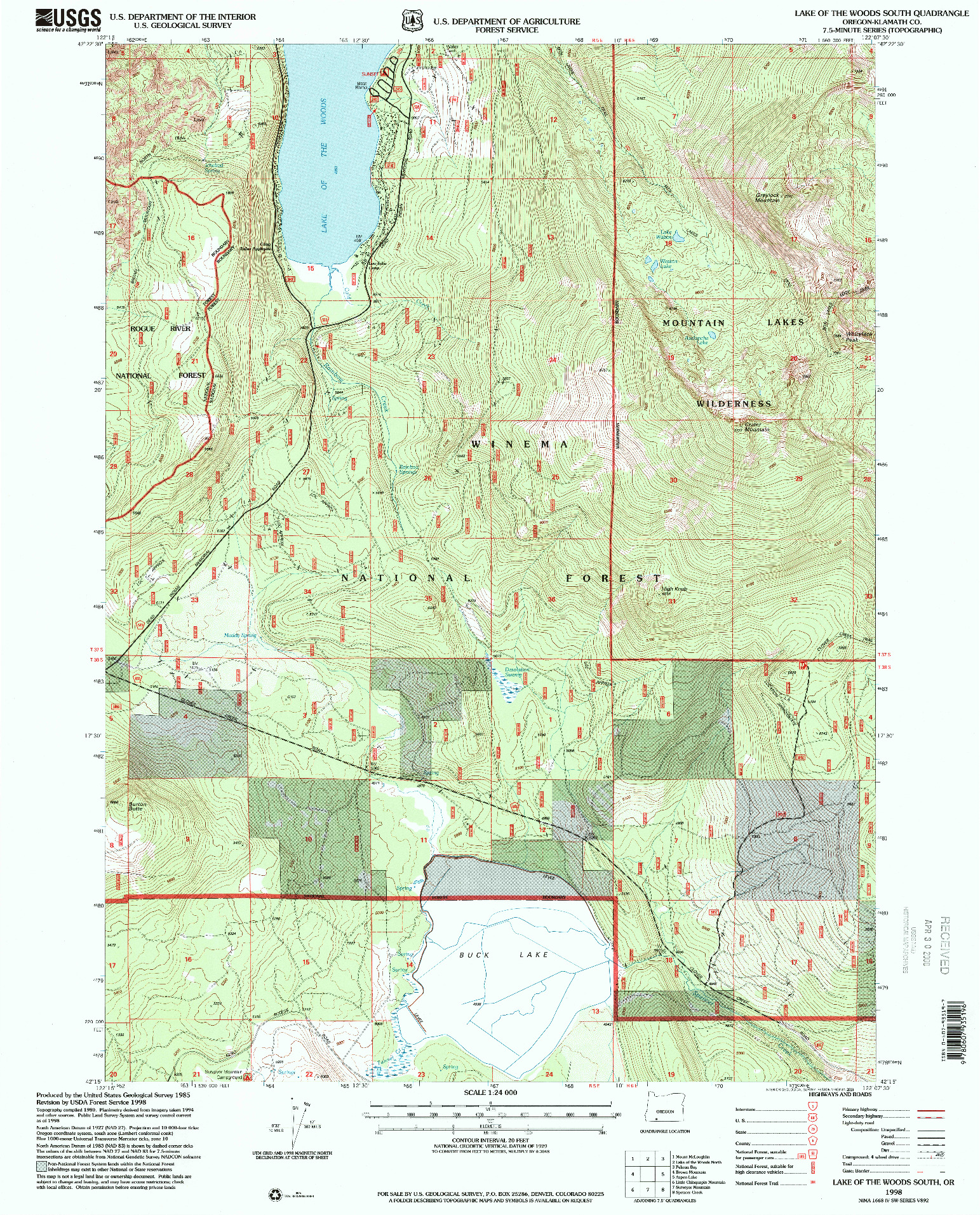 USGS 1:24000-SCALE QUADRANGLE FOR LAKE OF THE WOODS SOUTH, OR 1998