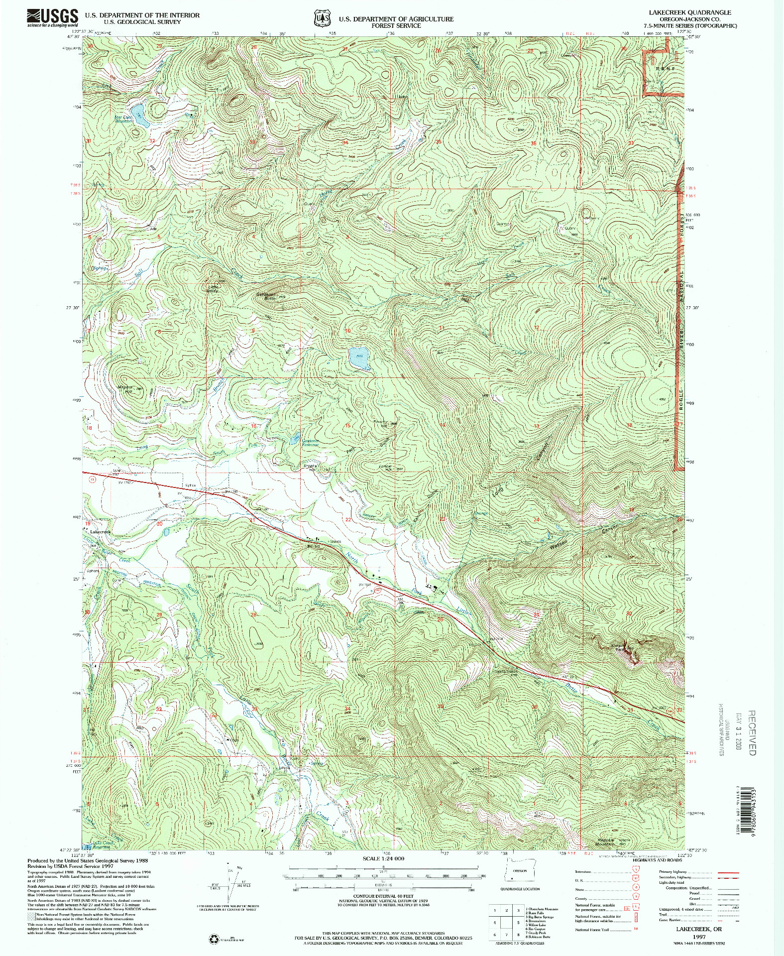 USGS 1:24000-SCALE QUADRANGLE FOR LAKECREEK, OR 1997