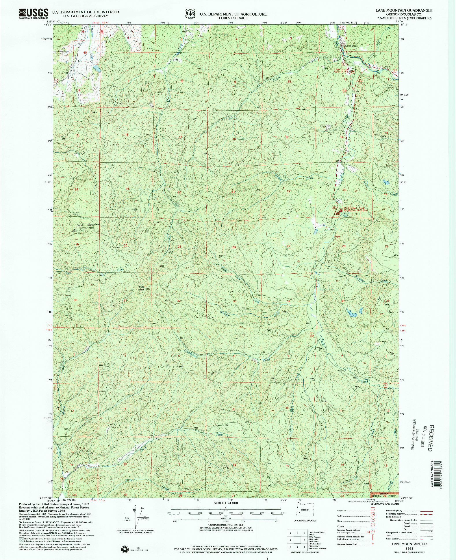 USGS 1:24000-SCALE QUADRANGLE FOR LANE MOUNTAIN, OR 1998