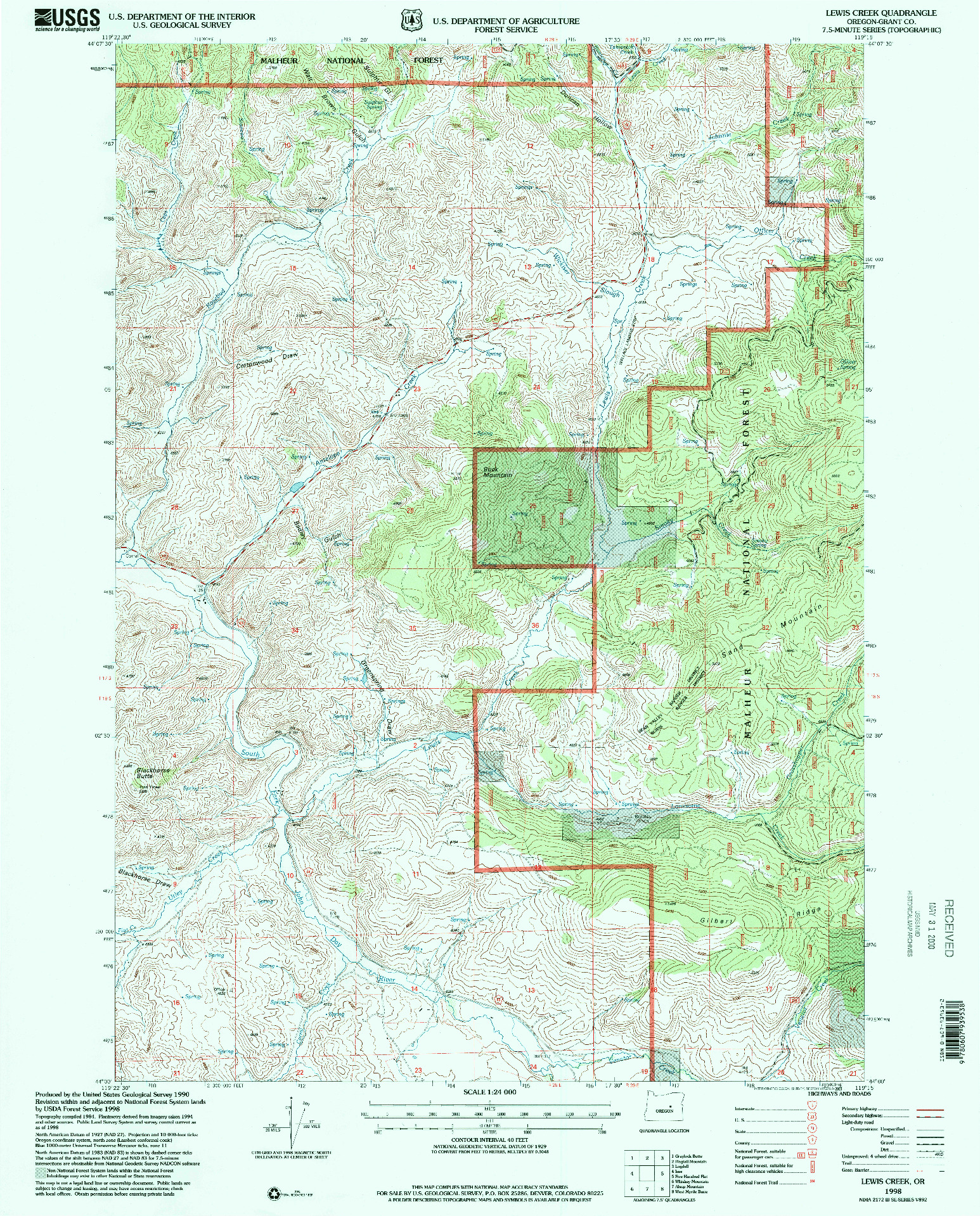 USGS 1:24000-SCALE QUADRANGLE FOR LEWIS CREEK, OR 1998