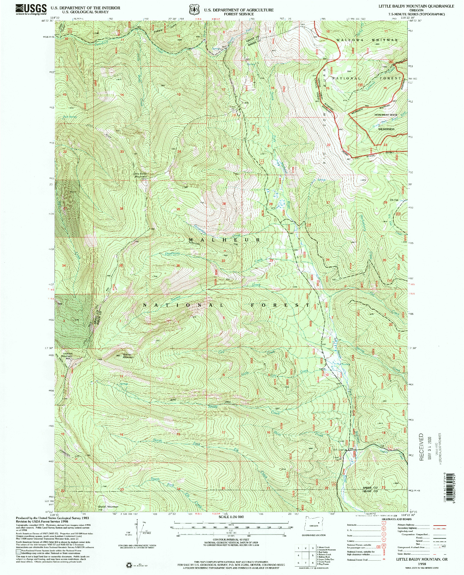 USGS 1:24000-SCALE QUADRANGLE FOR LITTLE BALDY MOUNTAIN, OR 1998