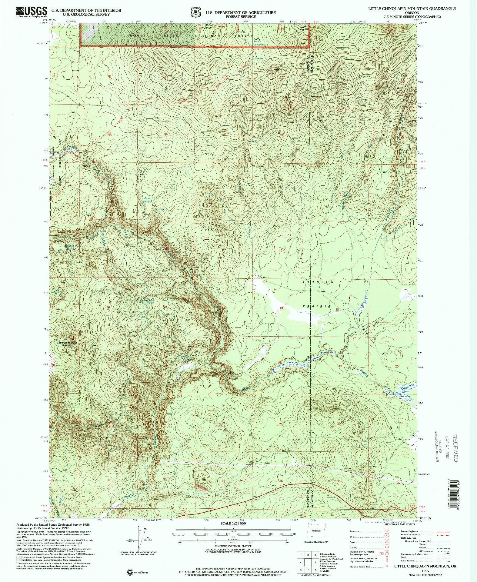 USGS 1:24000-SCALE QUADRANGLE FOR LITTLE CHINQUAPIN MOUNTAIN, OR 1997