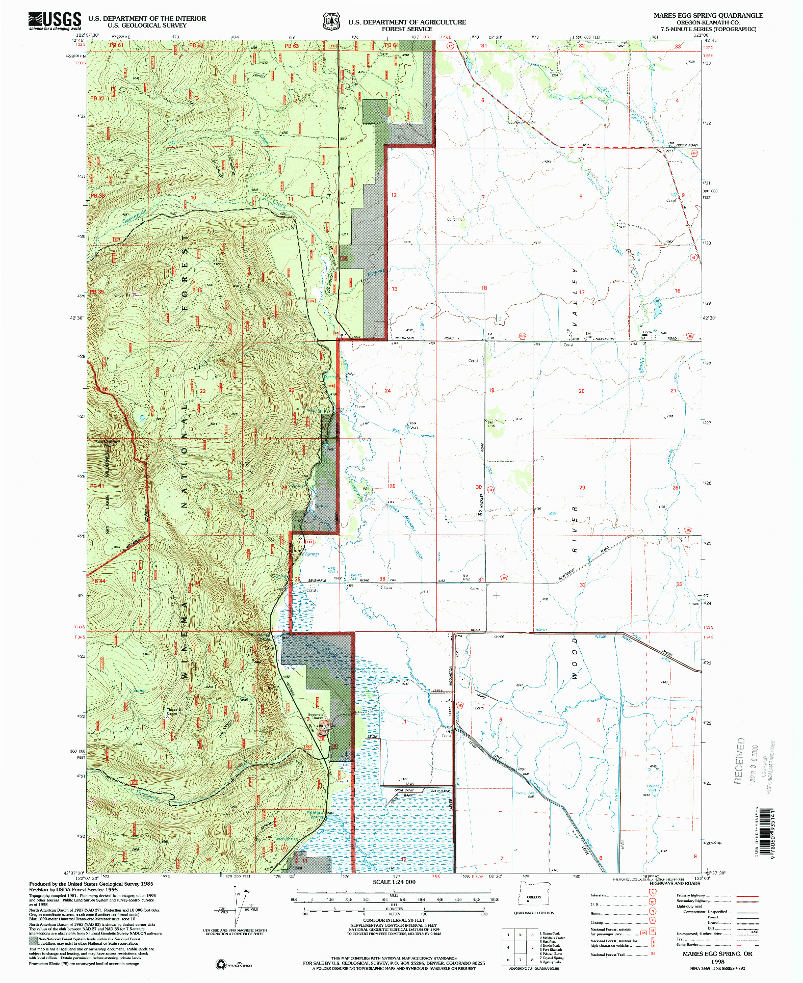 USGS 1:24000-SCALE QUADRANGLE FOR MARES EGG SPRING, OR 1998