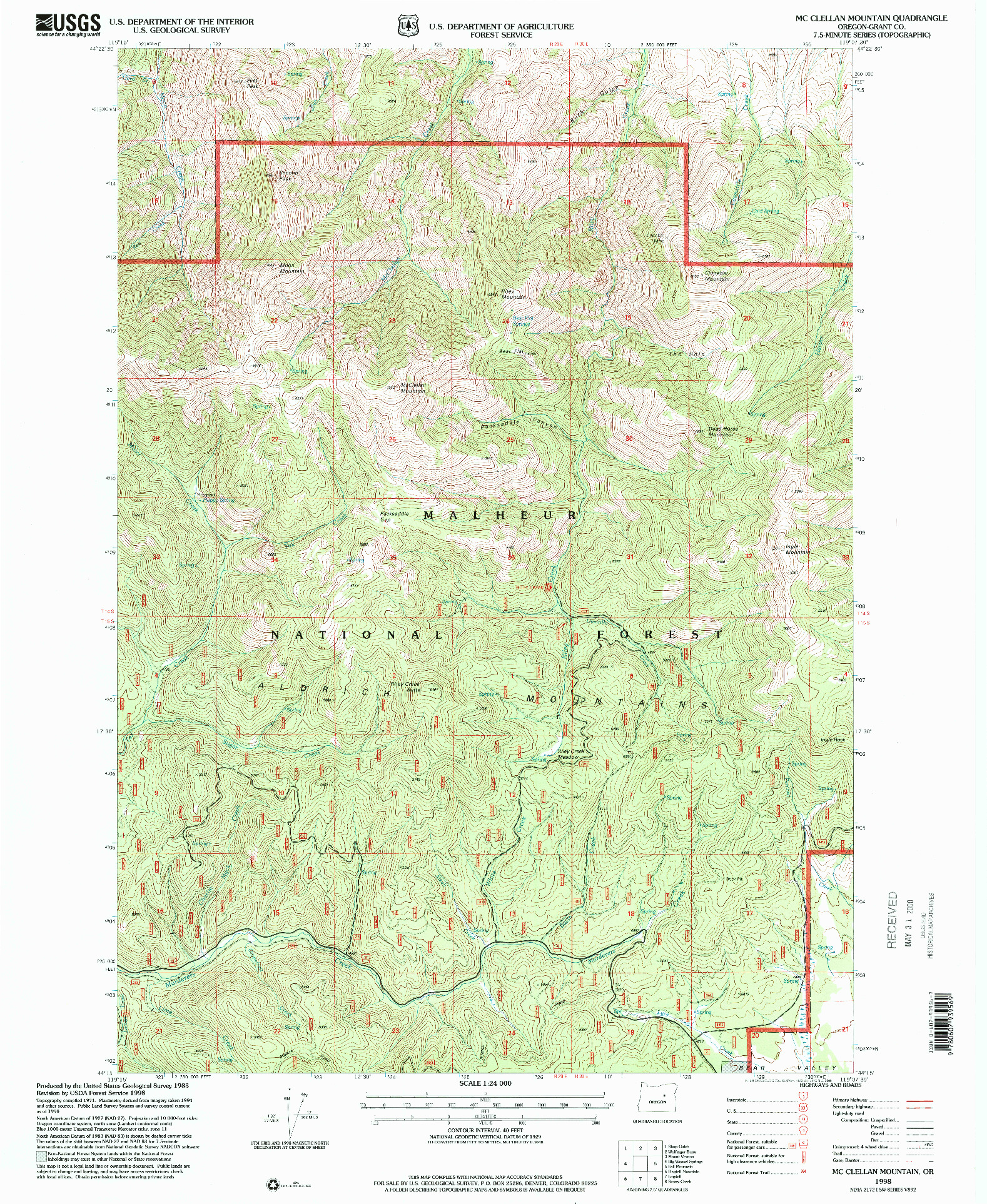 USGS 1:24000-SCALE QUADRANGLE FOR MC CLELLAN MOUNTAIN, OR 1998