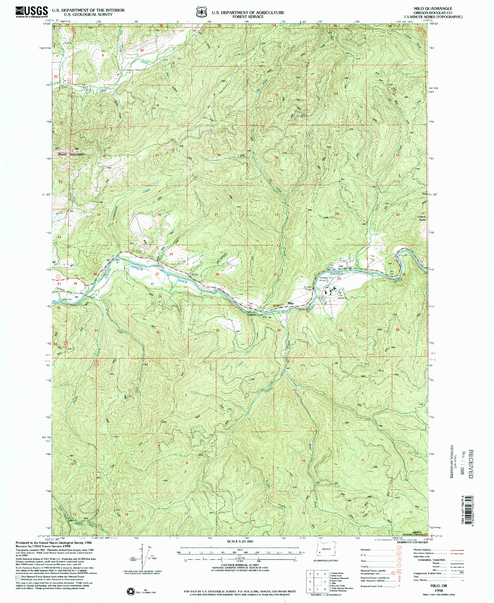 USGS 1:24000-SCALE QUADRANGLE FOR MILO, OR 1998