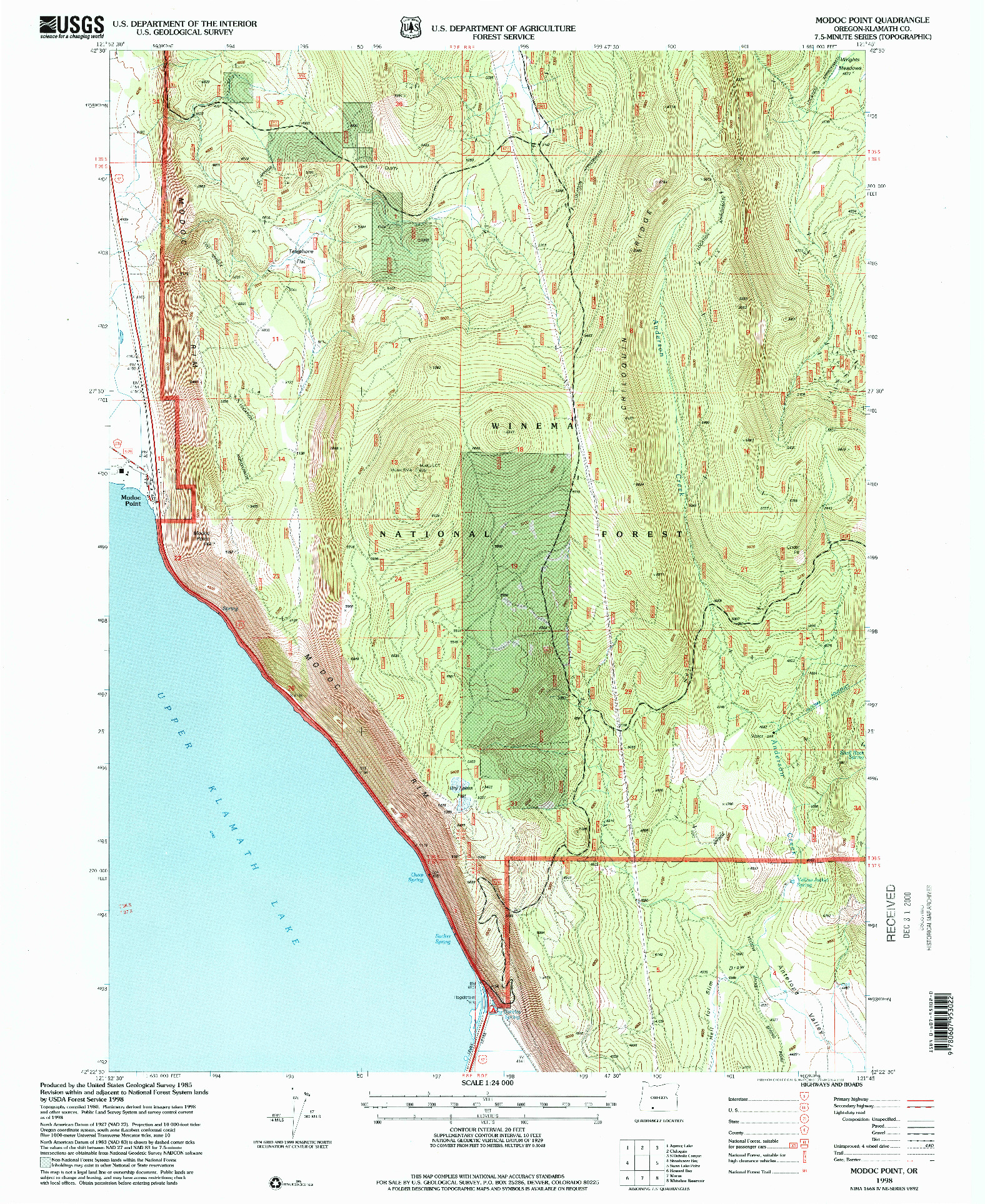 USGS 1:24000-SCALE QUADRANGLE FOR MODOC POINT, OR 1998