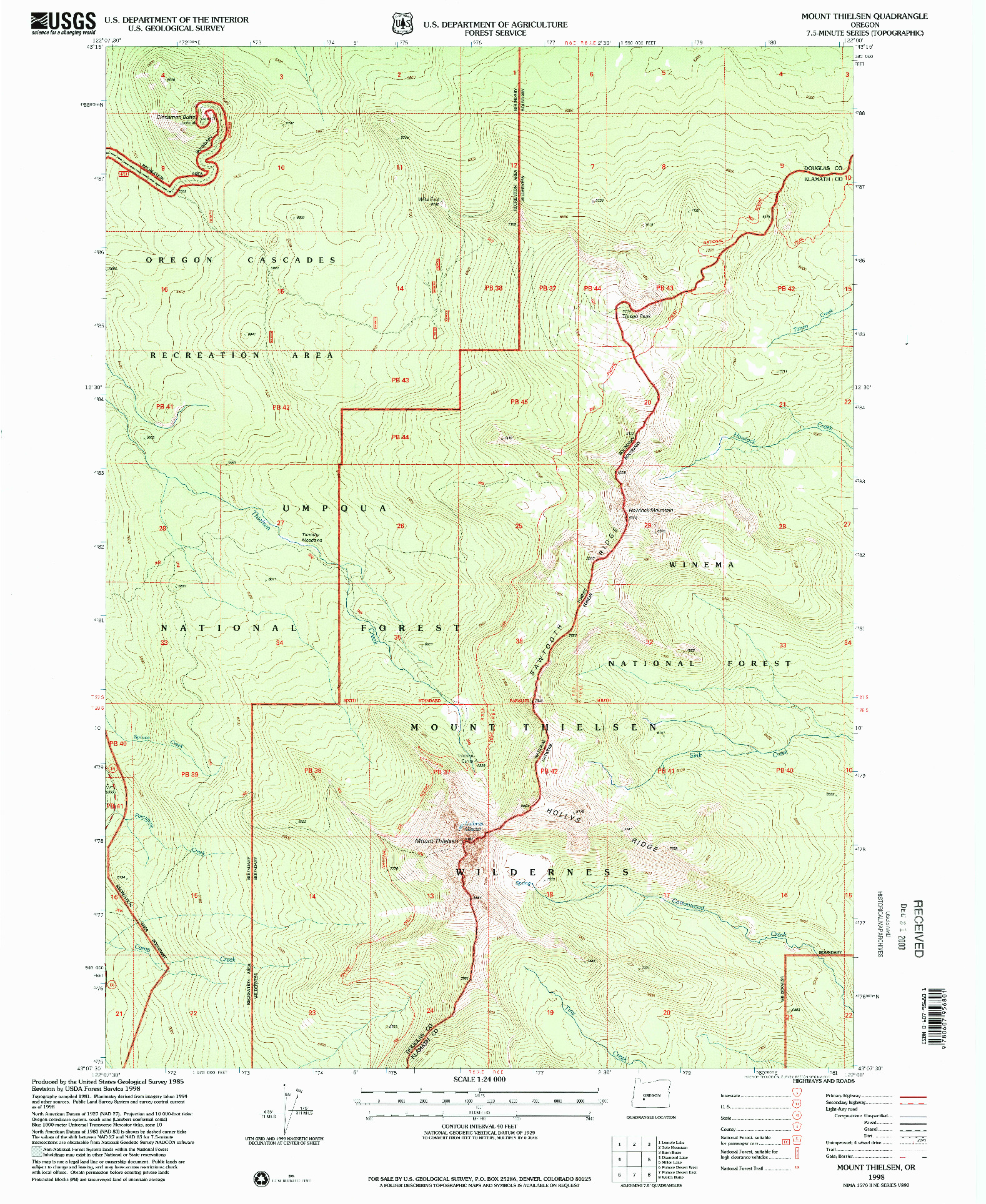 USGS 1:24000-SCALE QUADRANGLE FOR MOUNT THIELSEN, OR 1998