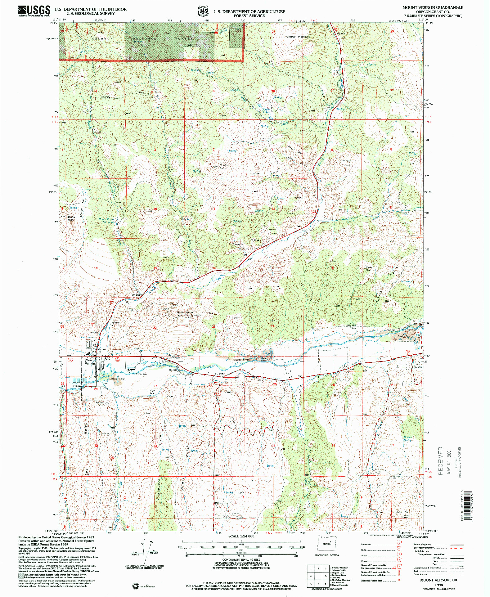USGS 1:24000-SCALE QUADRANGLE FOR MOUNT VERNON, OR 1998