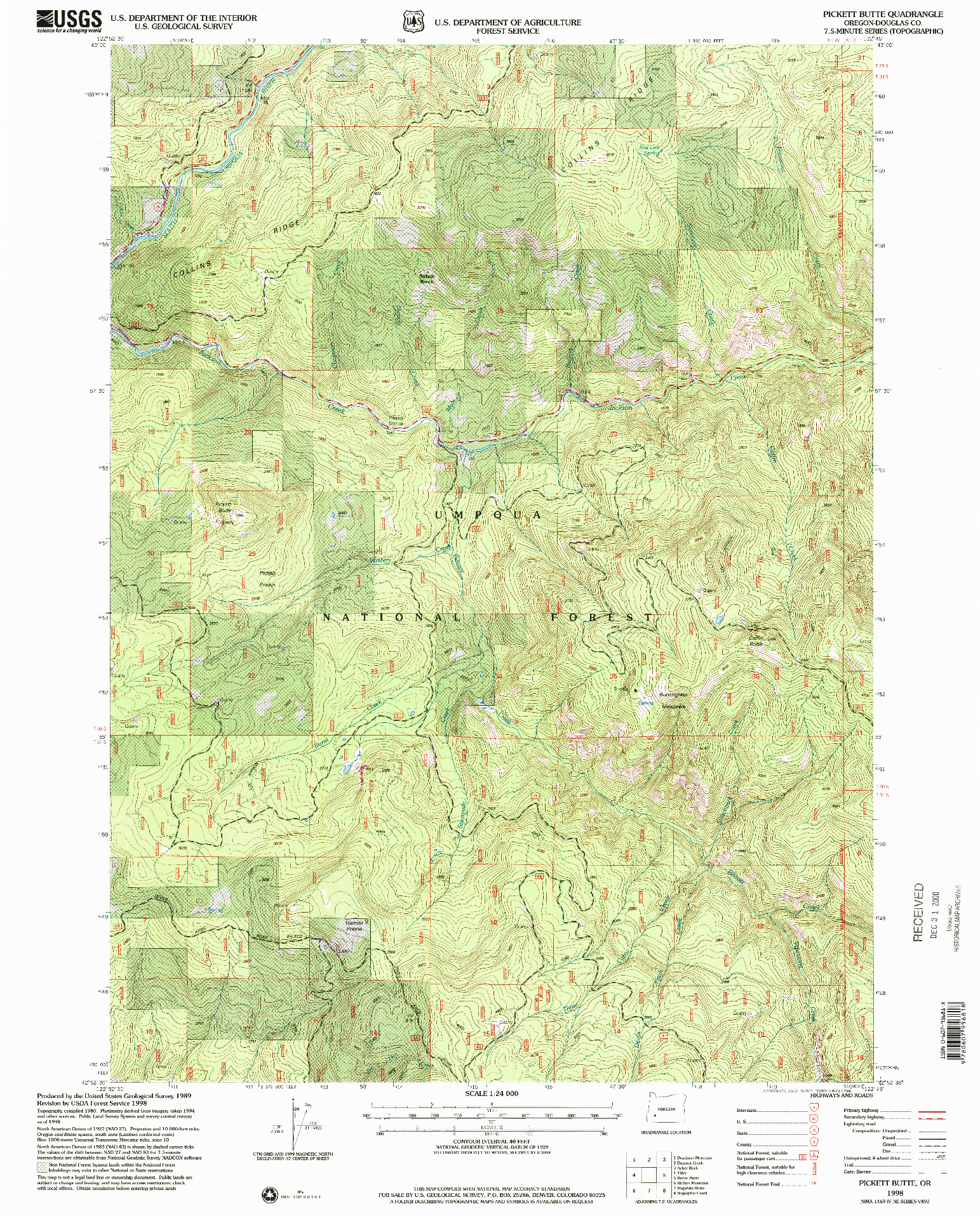 USGS 1:24000-SCALE QUADRANGLE FOR PICKETT BUTTE, OR 1998