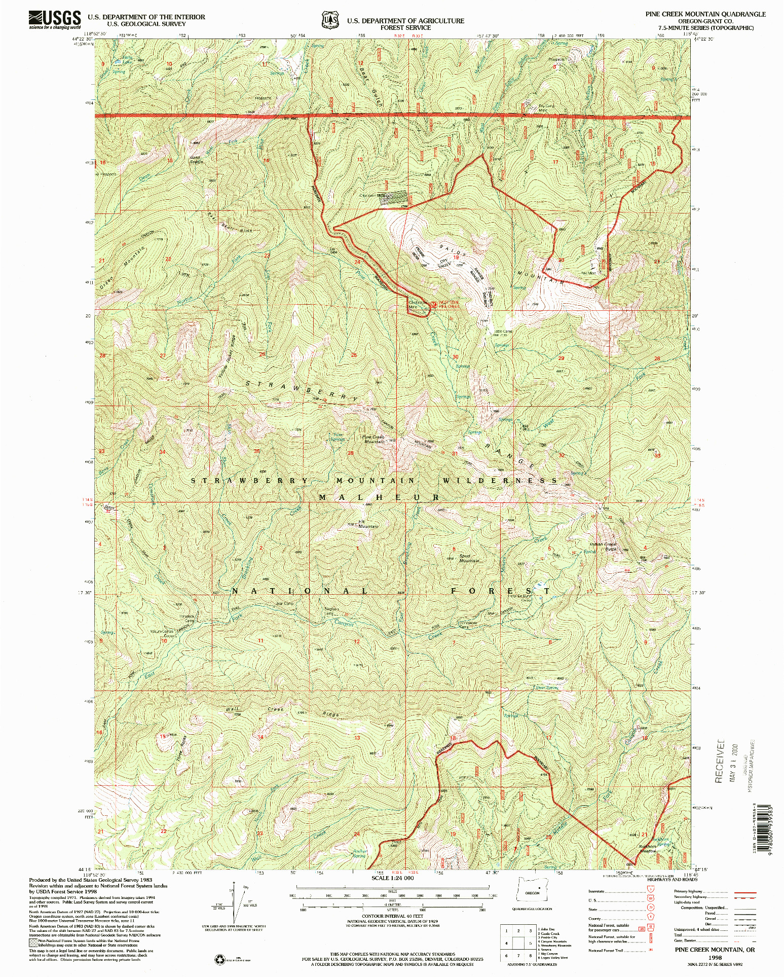 USGS 1:24000-SCALE QUADRANGLE FOR PINE CREEK MOUNTAIN, OR 1998