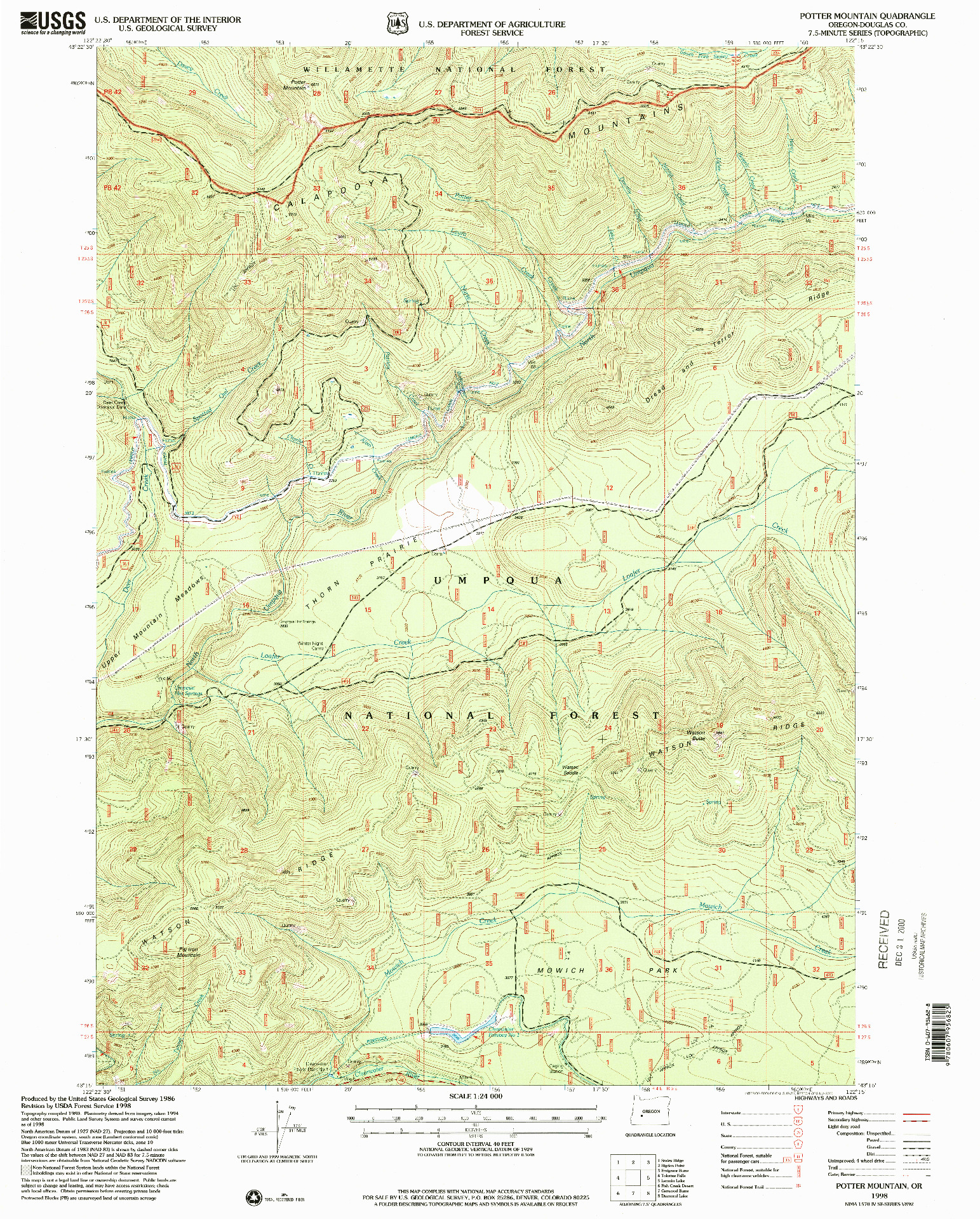 USGS 1:24000-SCALE QUADRANGLE FOR POTTER MOUNTAIN, OR 1998