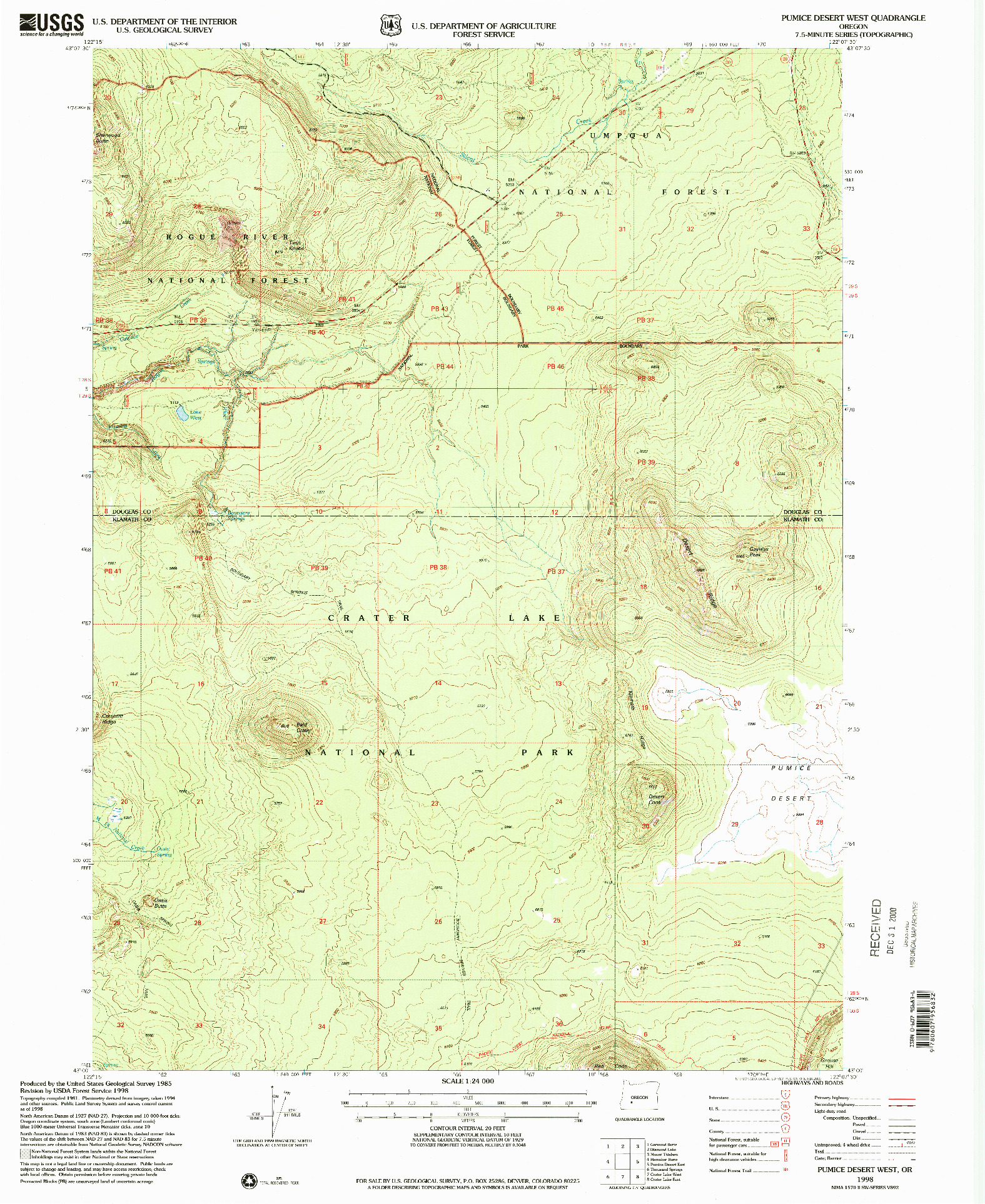 USGS 1:24000-SCALE QUADRANGLE FOR PUMICE DESERT WEST, OR 1998