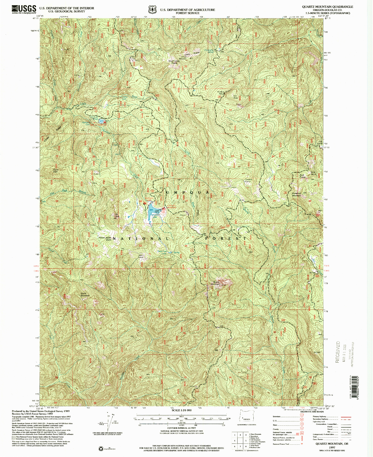 USGS 1:24000-SCALE QUADRANGLE FOR QUARTZ MOUNTAIN, OR 1997