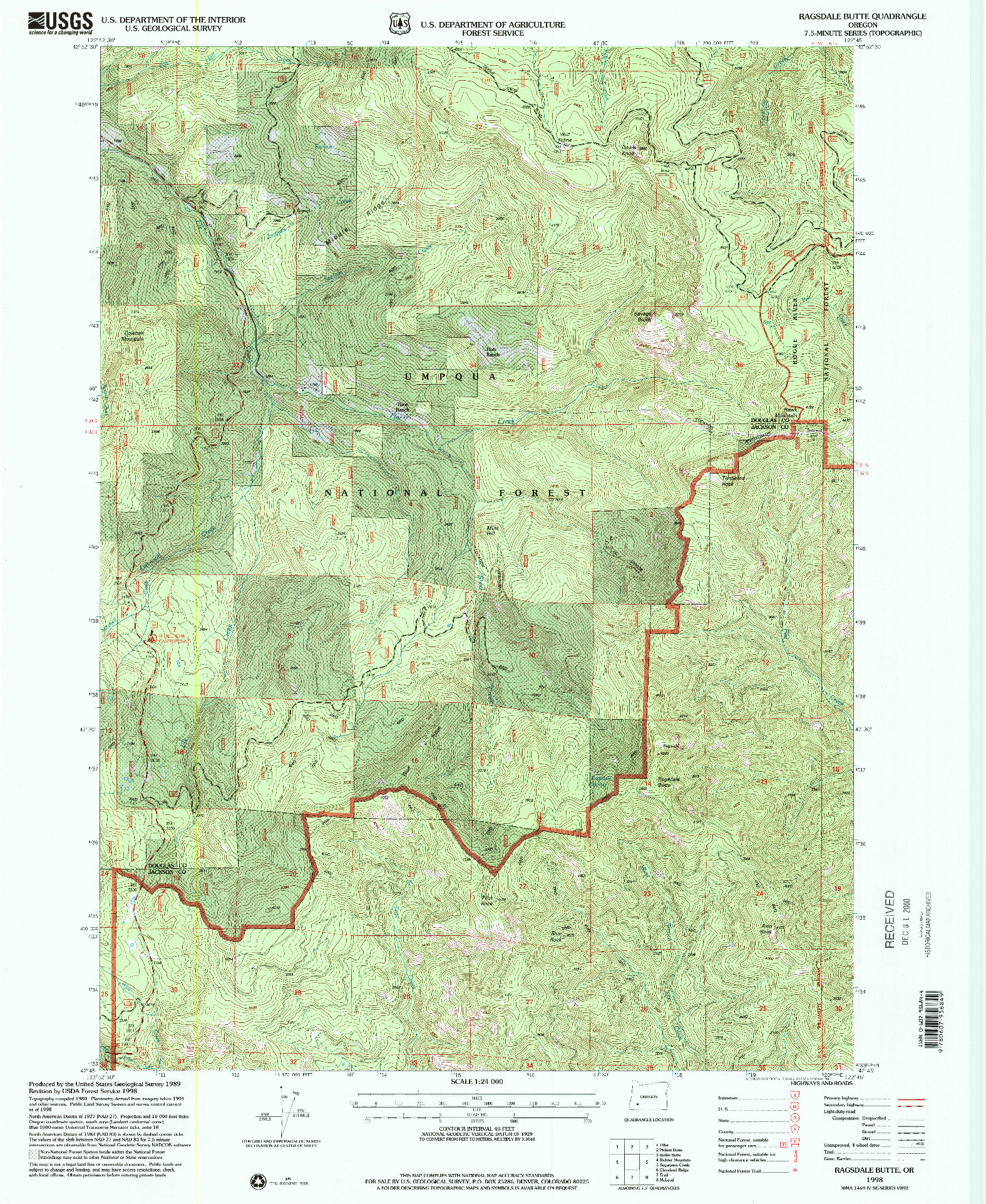 USGS 1:24000-SCALE QUADRANGLE FOR RAGSDALE BUTTE, OR 1998