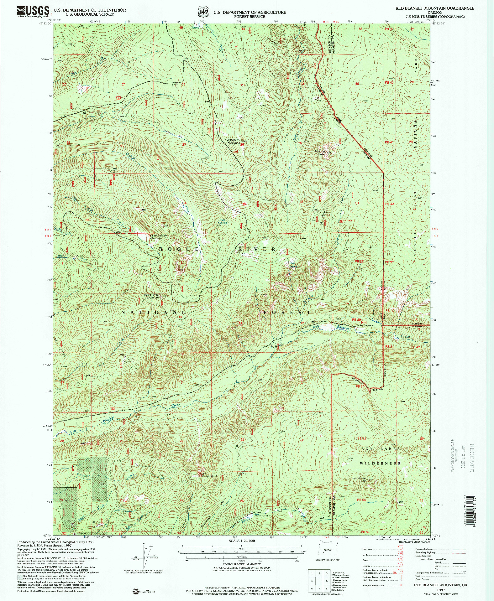 USGS 1:24000-SCALE QUADRANGLE FOR RED BLANKET MOUNTAIN, OR 1997