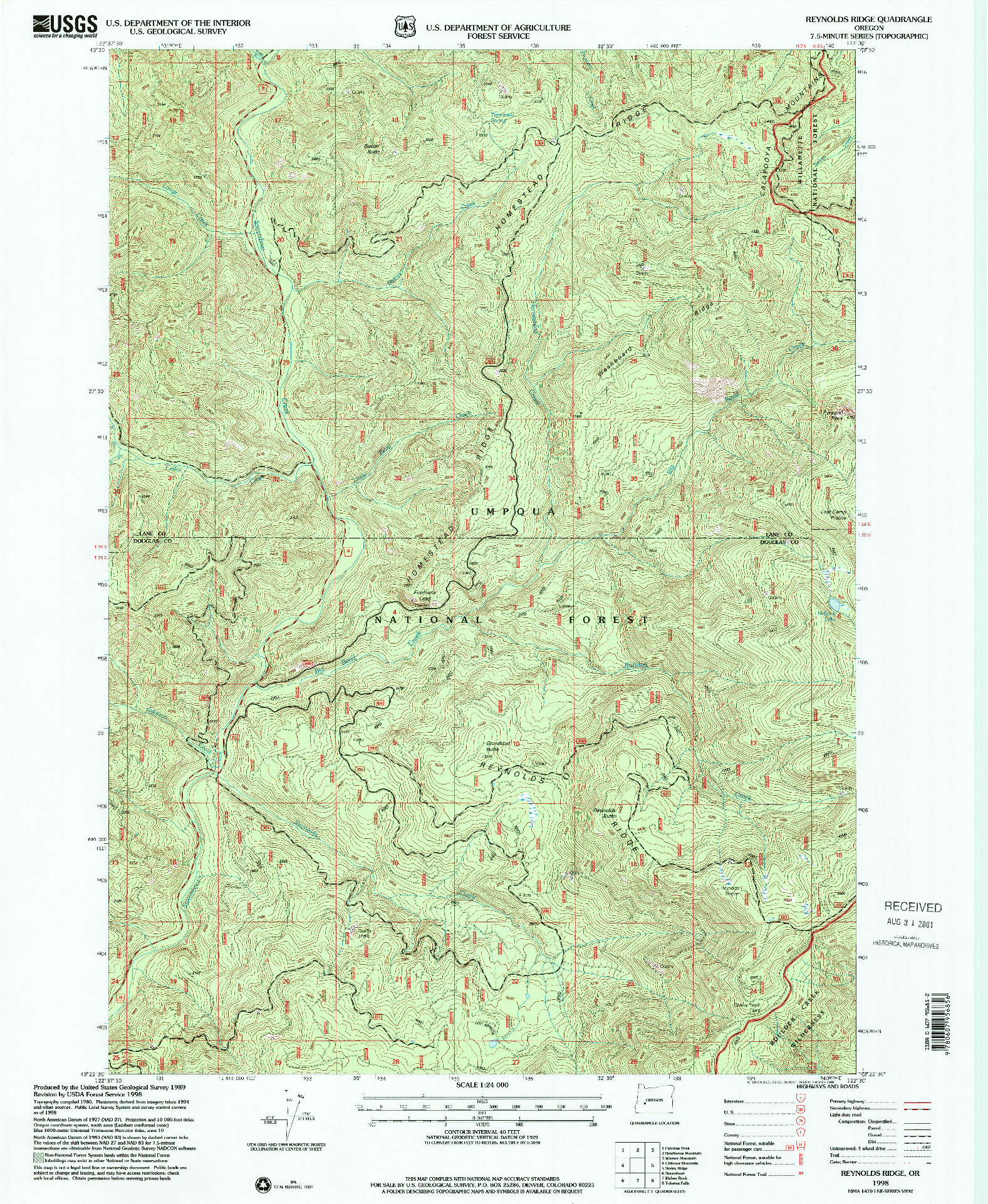 USGS 1:24000-SCALE QUADRANGLE FOR REYNOLDS RIDGE, OR 1998