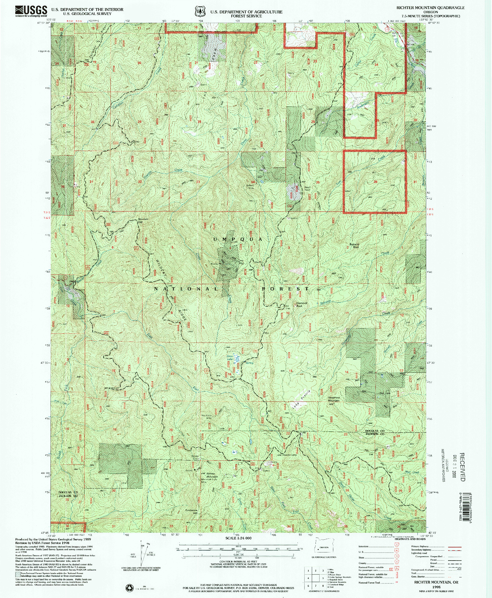 USGS 1:24000-SCALE QUADRANGLE FOR RICHTER MOUNTAIN, OR 1998