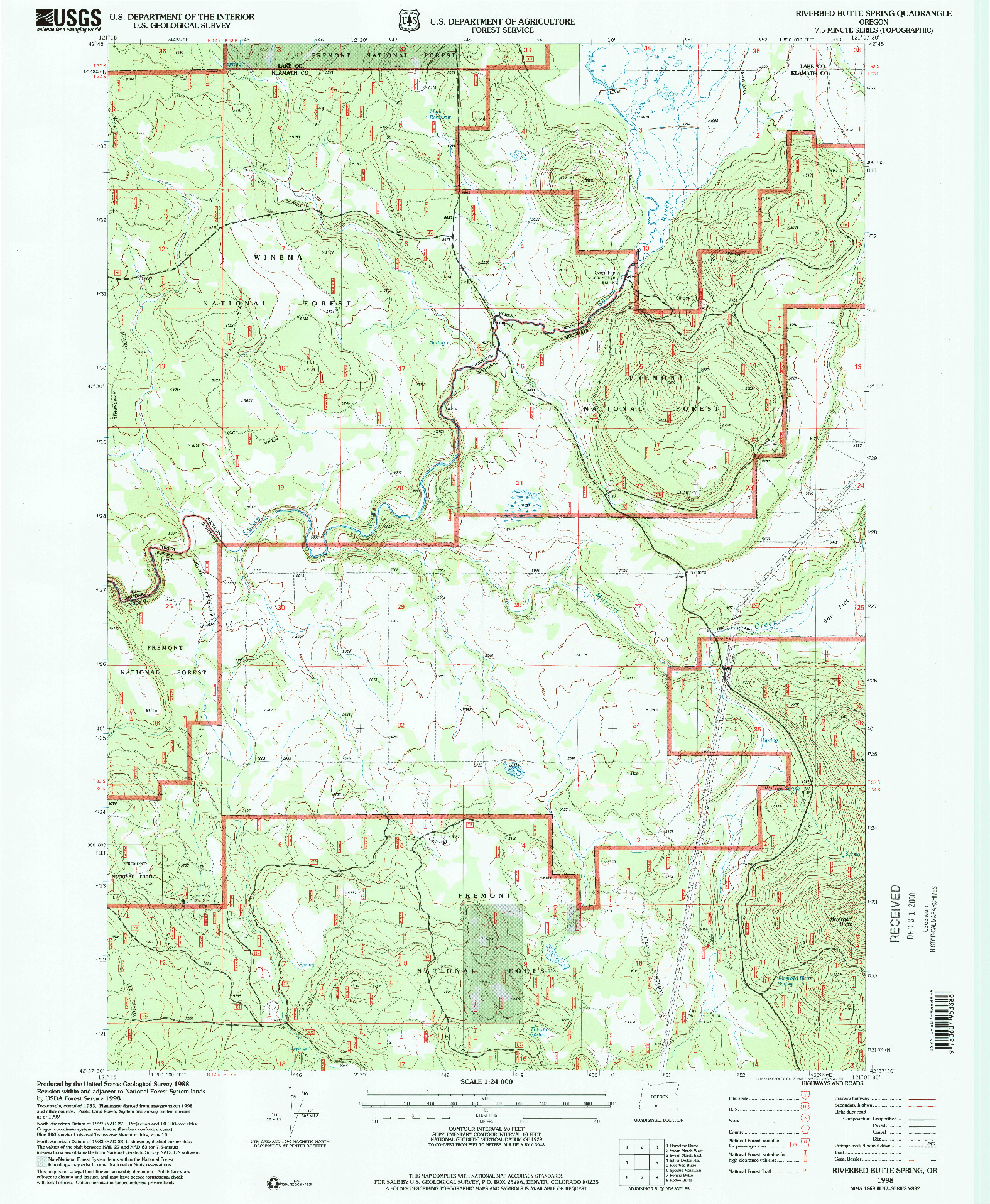 USGS 1:24000-SCALE QUADRANGLE FOR RIVERBED BUTTE SPRING, OR 1998