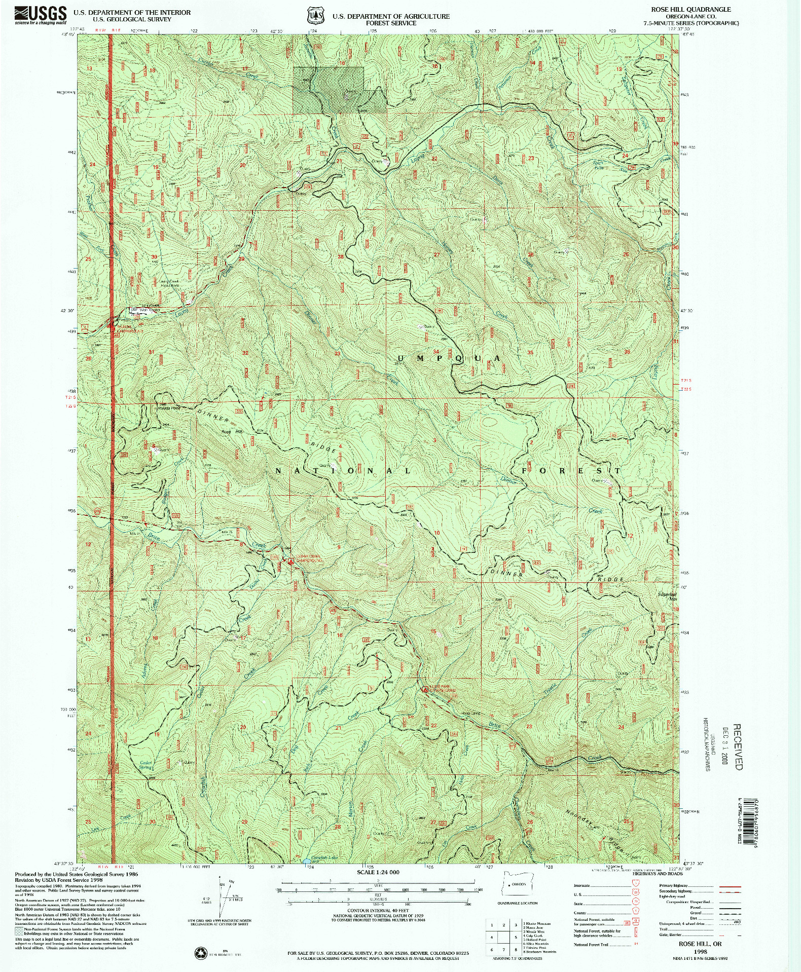 USGS 1:24000-SCALE QUADRANGLE FOR ROSE HILL, OR 1998