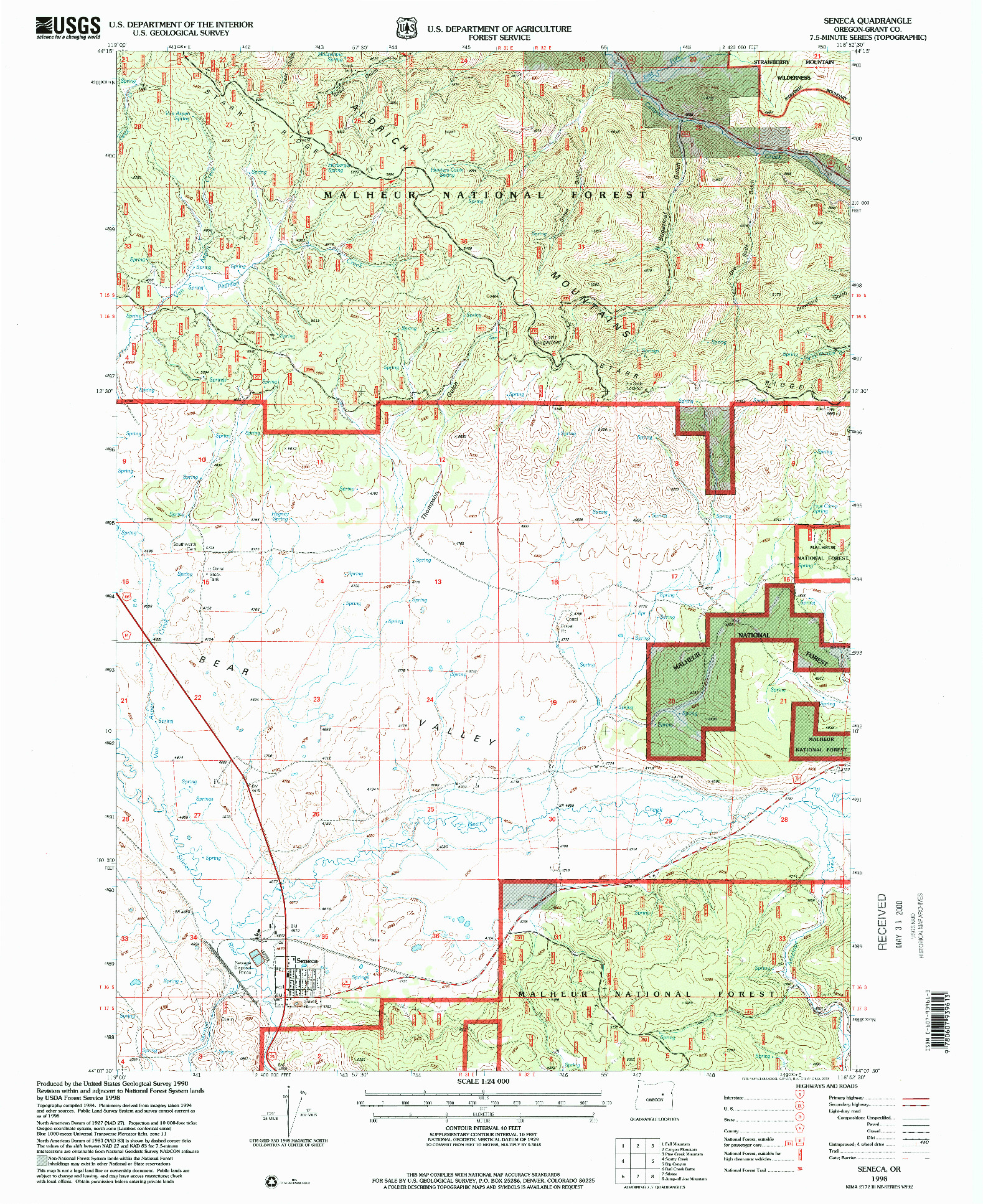 USGS 1:24000-SCALE QUADRANGLE FOR SENECA, OR 1998