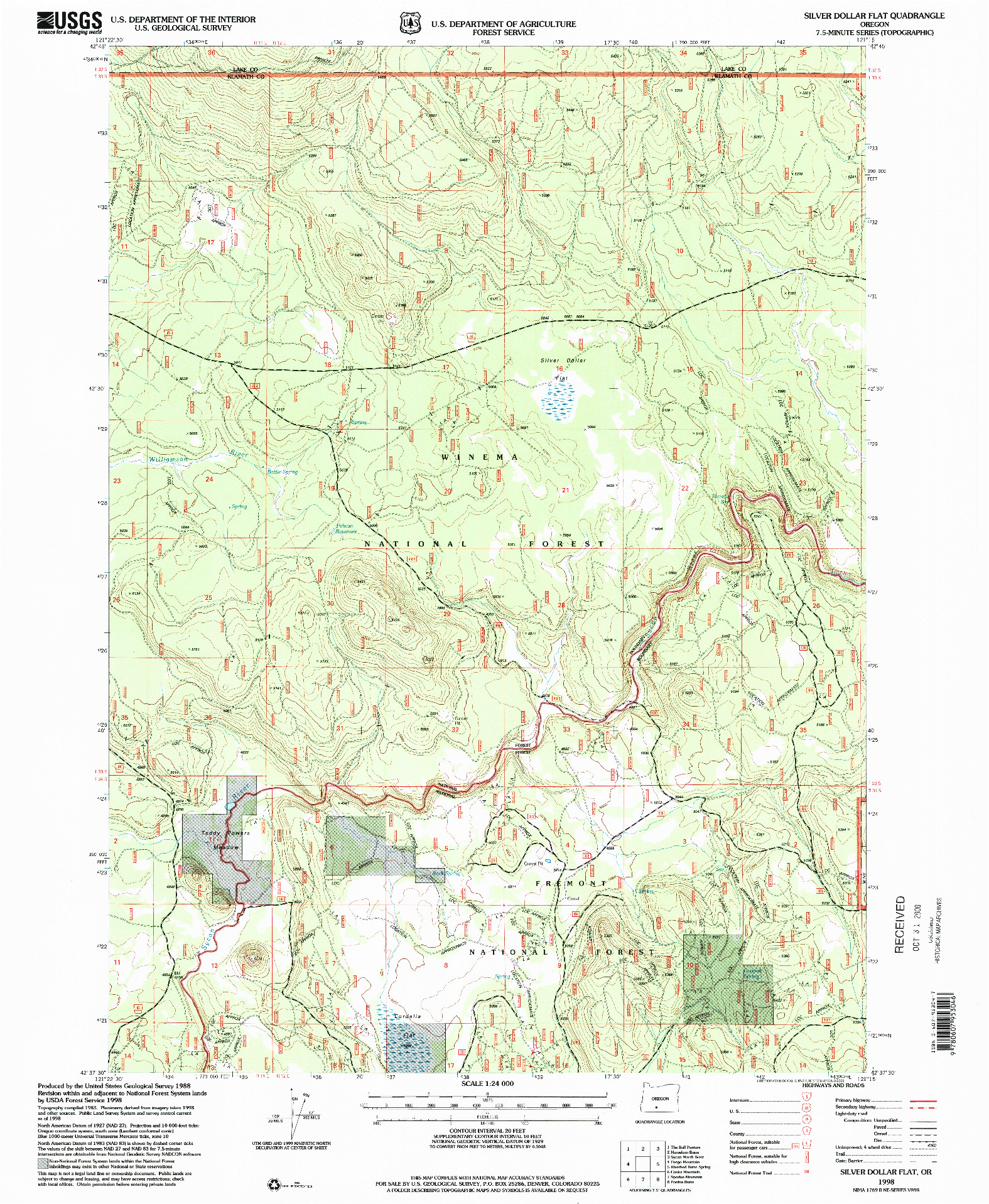 USGS 1:24000-SCALE QUADRANGLE FOR SILVER DOLLAR FLAT, OR 1998