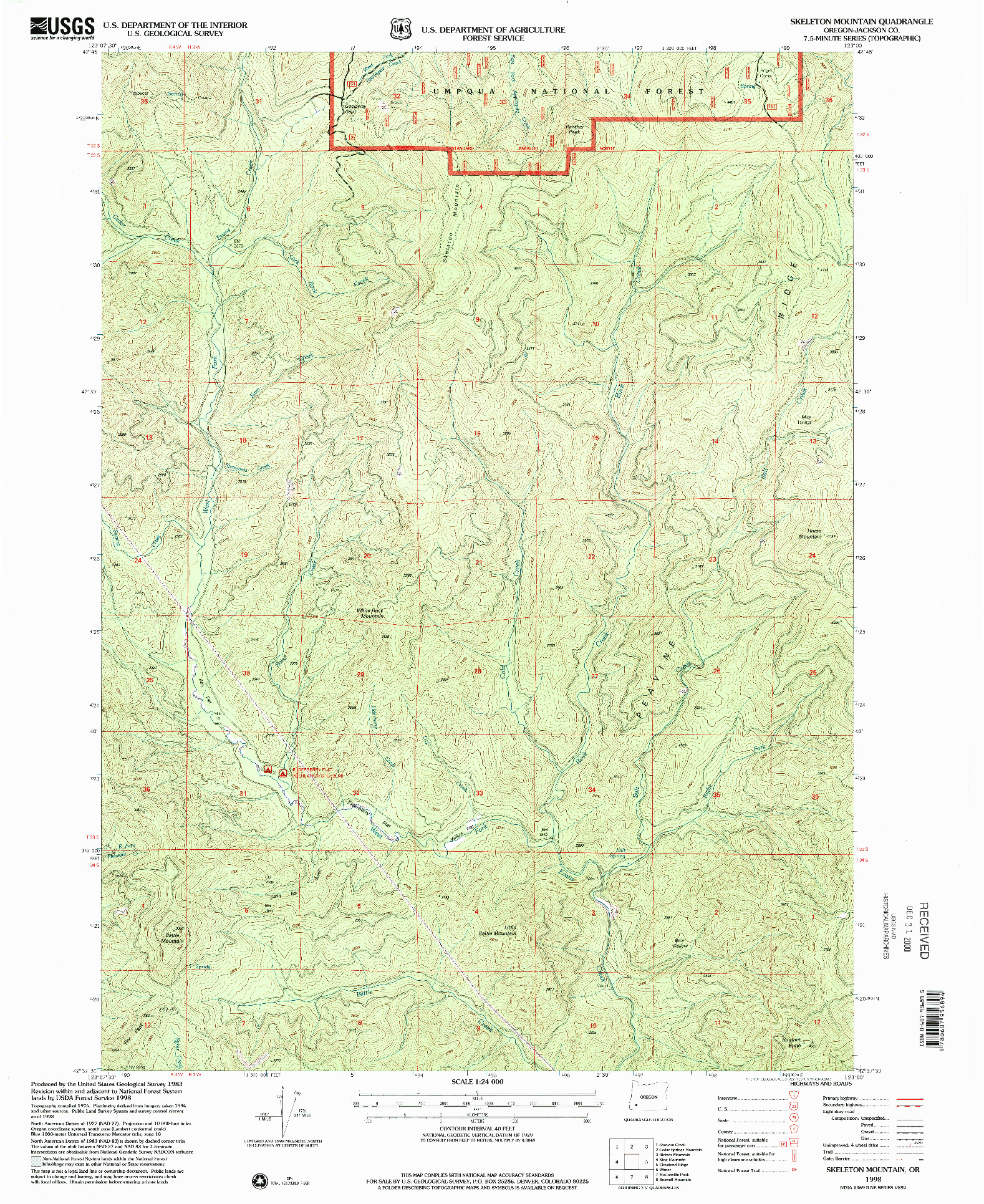 USGS 1:24000-SCALE QUADRANGLE FOR SKELETON MOUNTAIN, OR 1998
