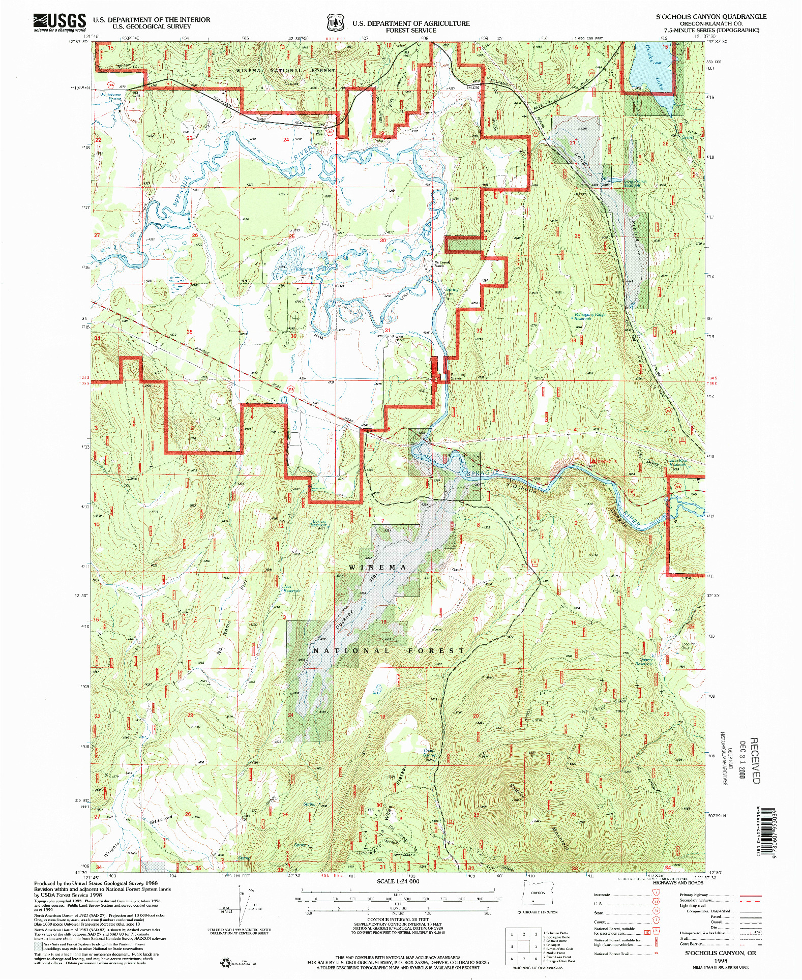 USGS 1:24000-SCALE QUADRANGLE FOR S'OCHOLIS CANYON, OR 1998