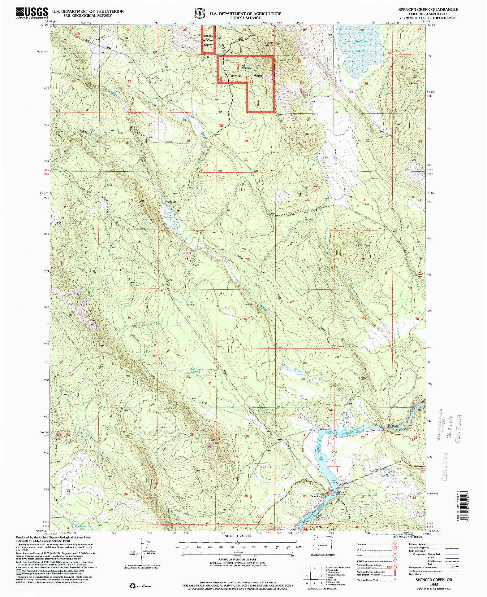 USGS 1:24000-SCALE QUADRANGLE FOR SPENCER CREEK, OR 1998