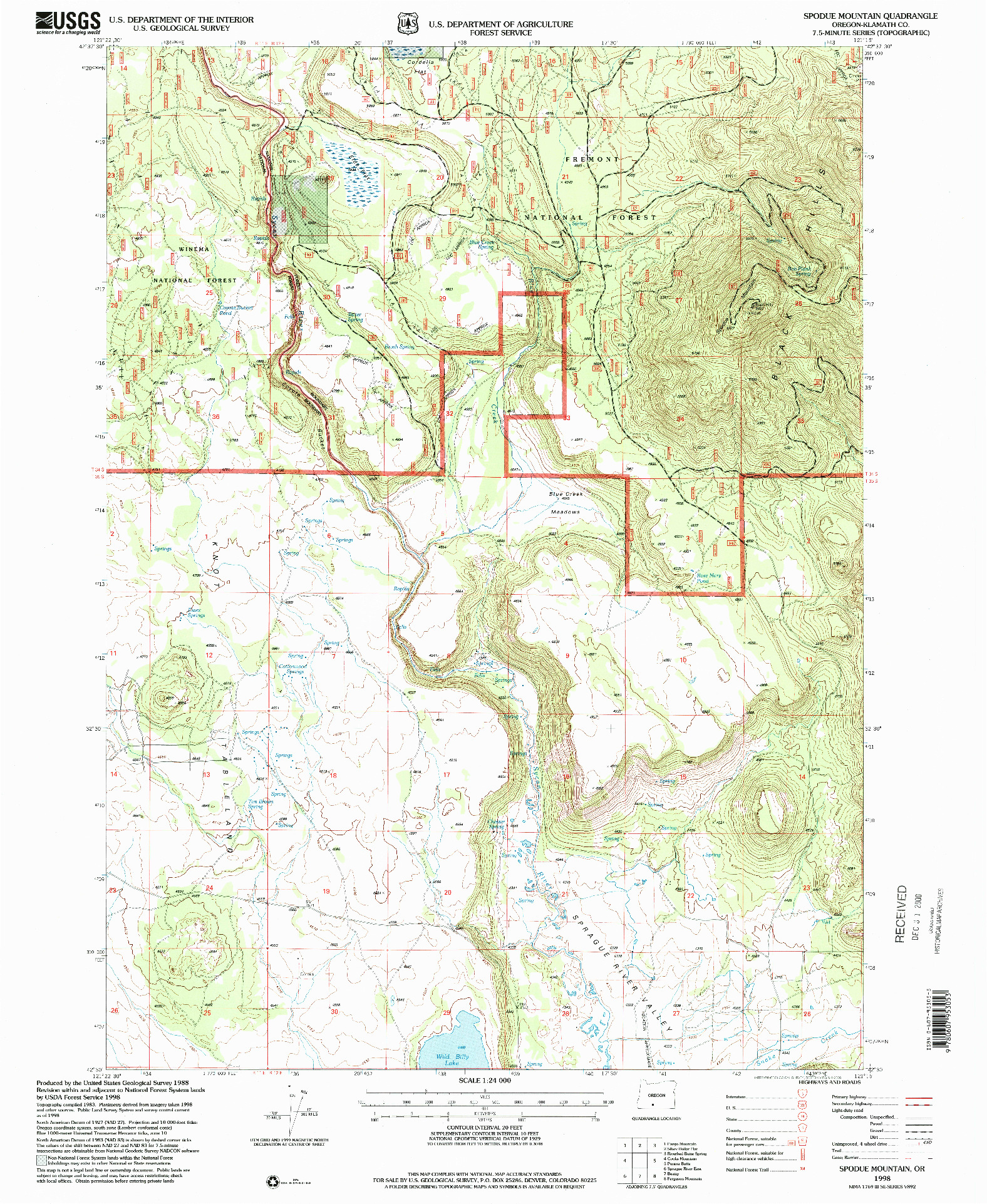 USGS 1:24000-SCALE QUADRANGLE FOR SPODUE MOUNTAIN, OR 1998