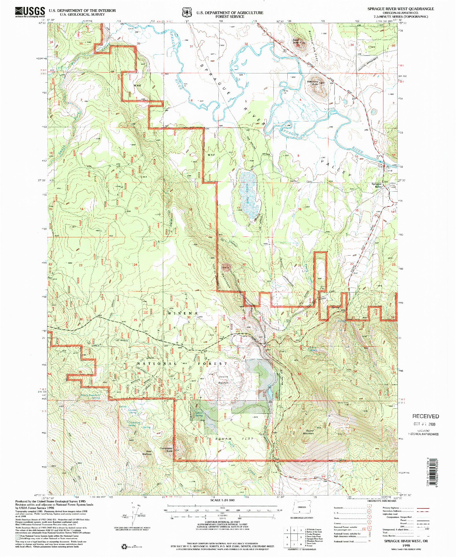 USGS 1:24000-SCALE QUADRANGLE FOR SPRAGUE RIVER WEST, OR 1998