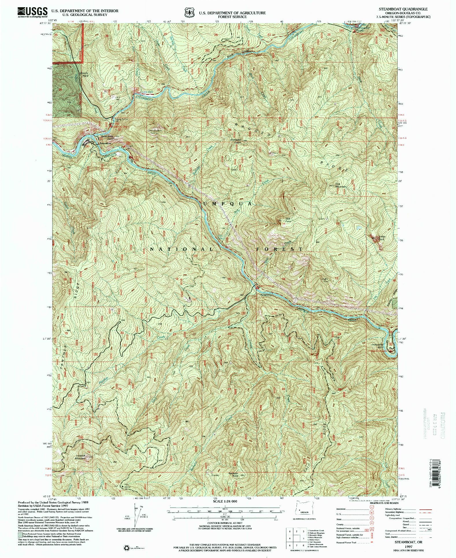 USGS 1:24000-SCALE QUADRANGLE FOR STEAMBOAT, OR 1997