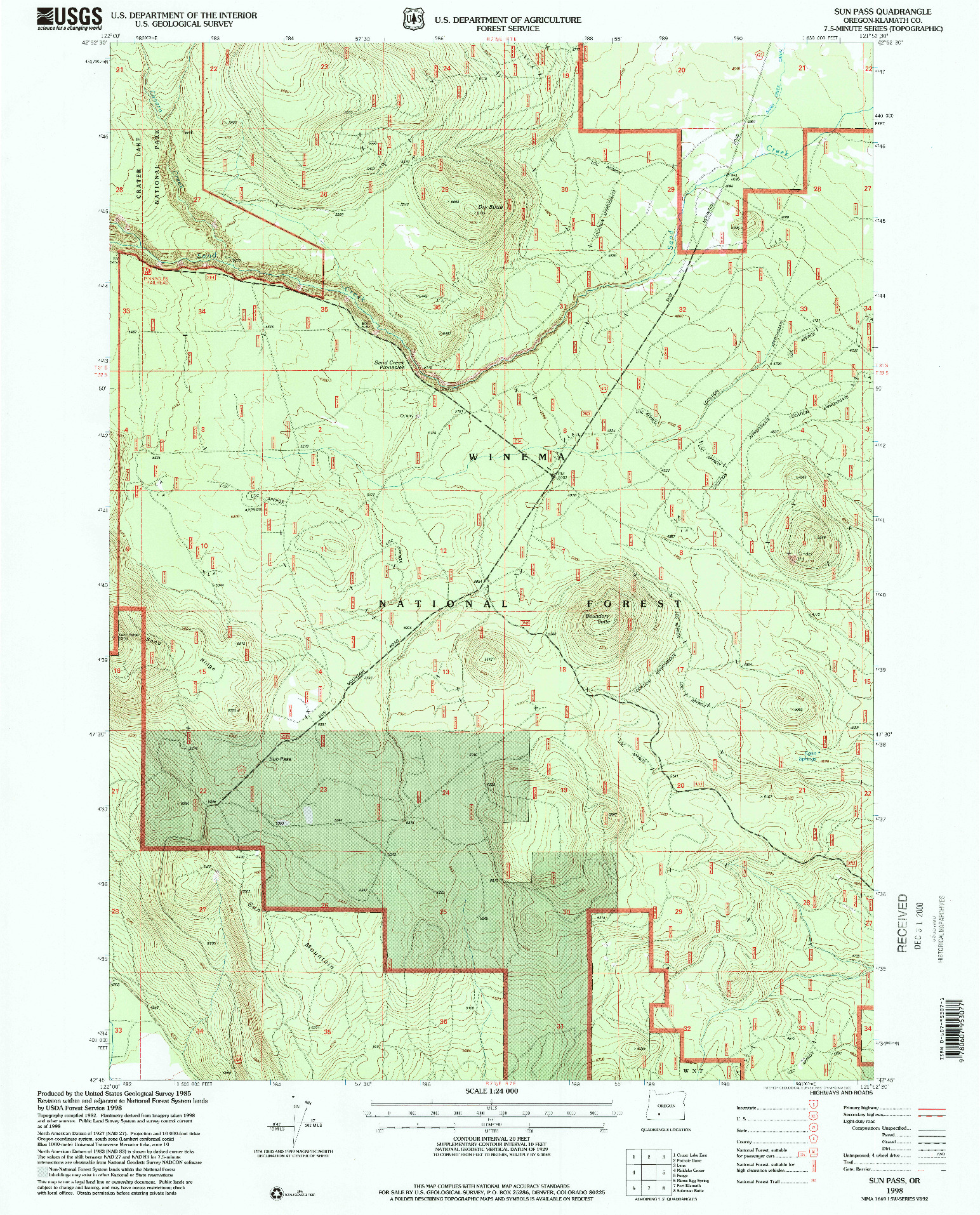 USGS 1:24000-SCALE QUADRANGLE FOR SUN PASS, OR 1998