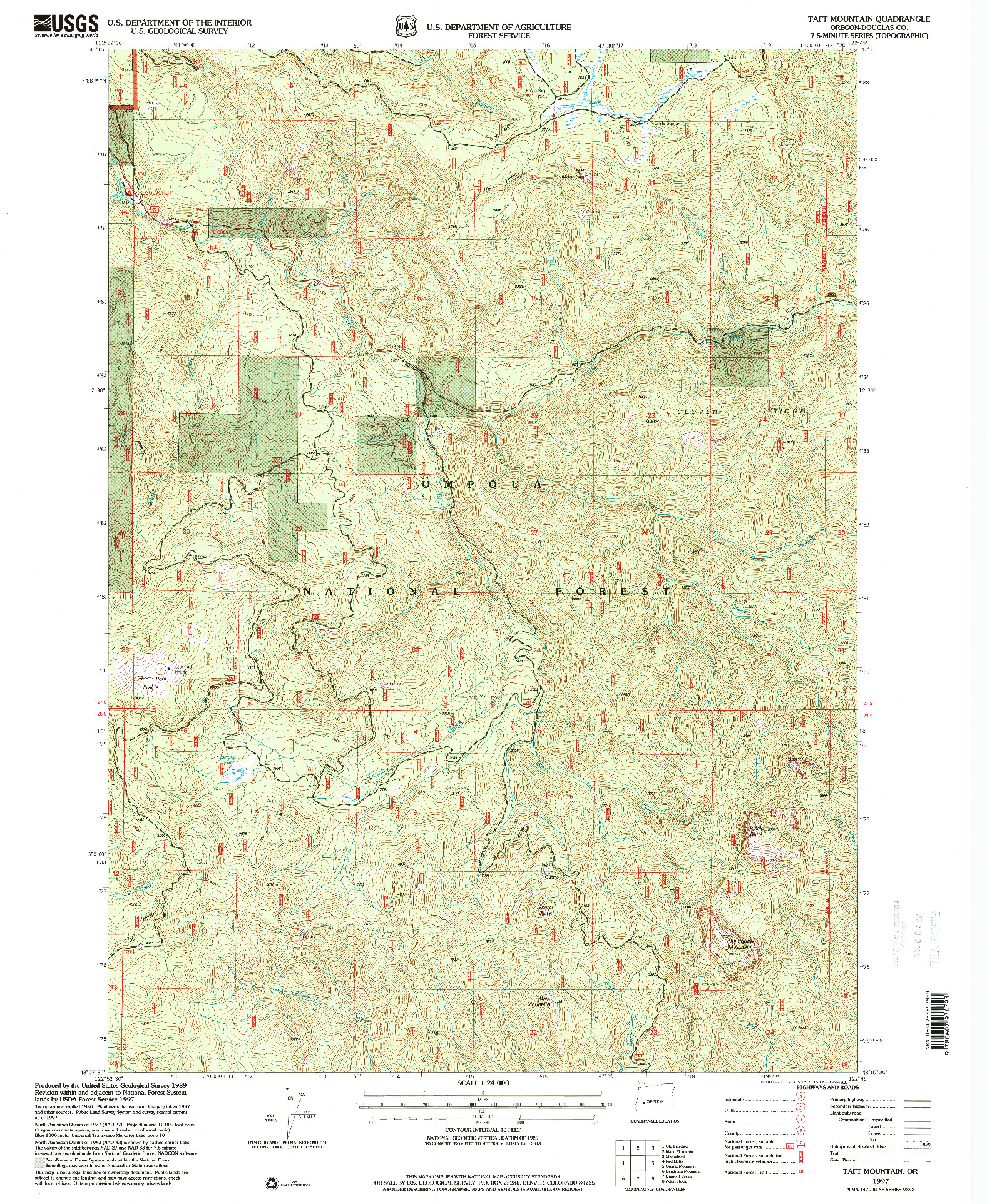 USGS 1:24000-SCALE QUADRANGLE FOR TAFT MOUNTAIN, OR 1997